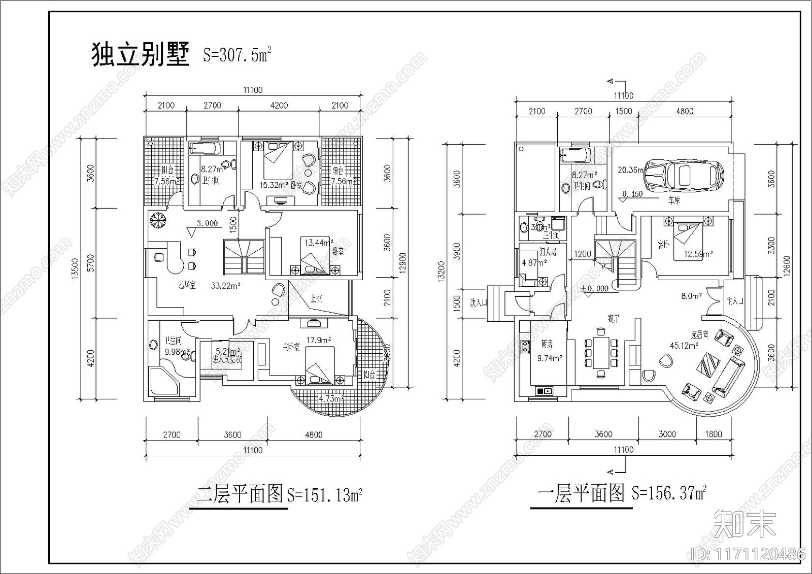 现代别墅建筑cad施工图下载【ID:1171120486】