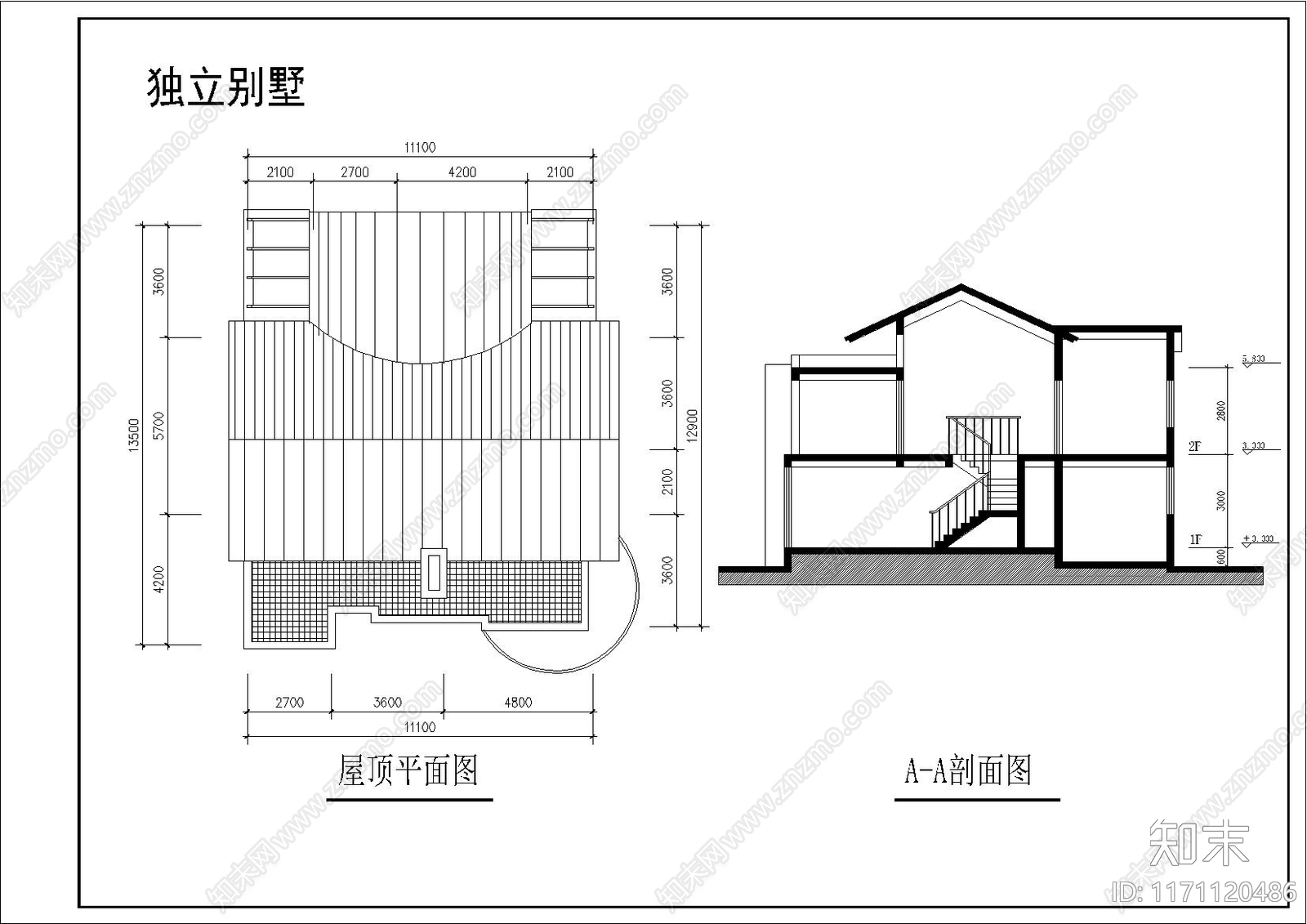 现代别墅建筑cad施工图下载【ID:1171120486】