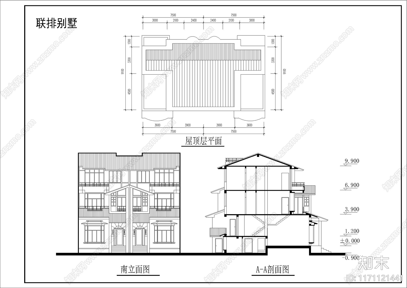 简欧别墅建筑cad施工图下载【ID:1171121441】