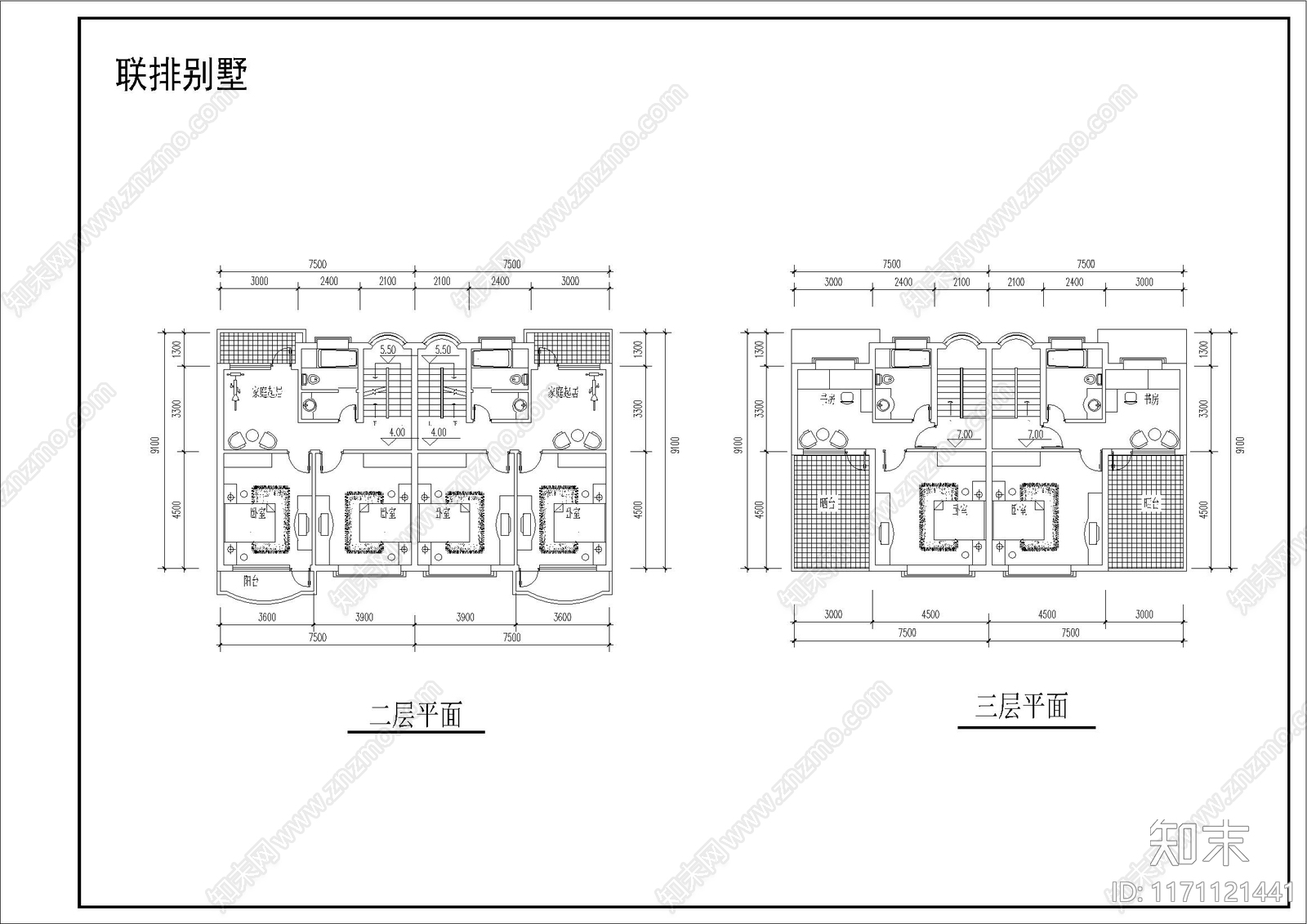 简欧别墅建筑cad施工图下载【ID:1171121441】