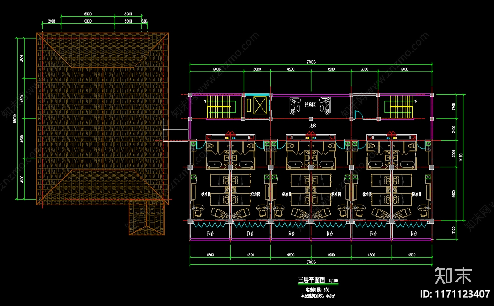 现代新中式民宿建筑cad施工图下载【ID:1171123407】