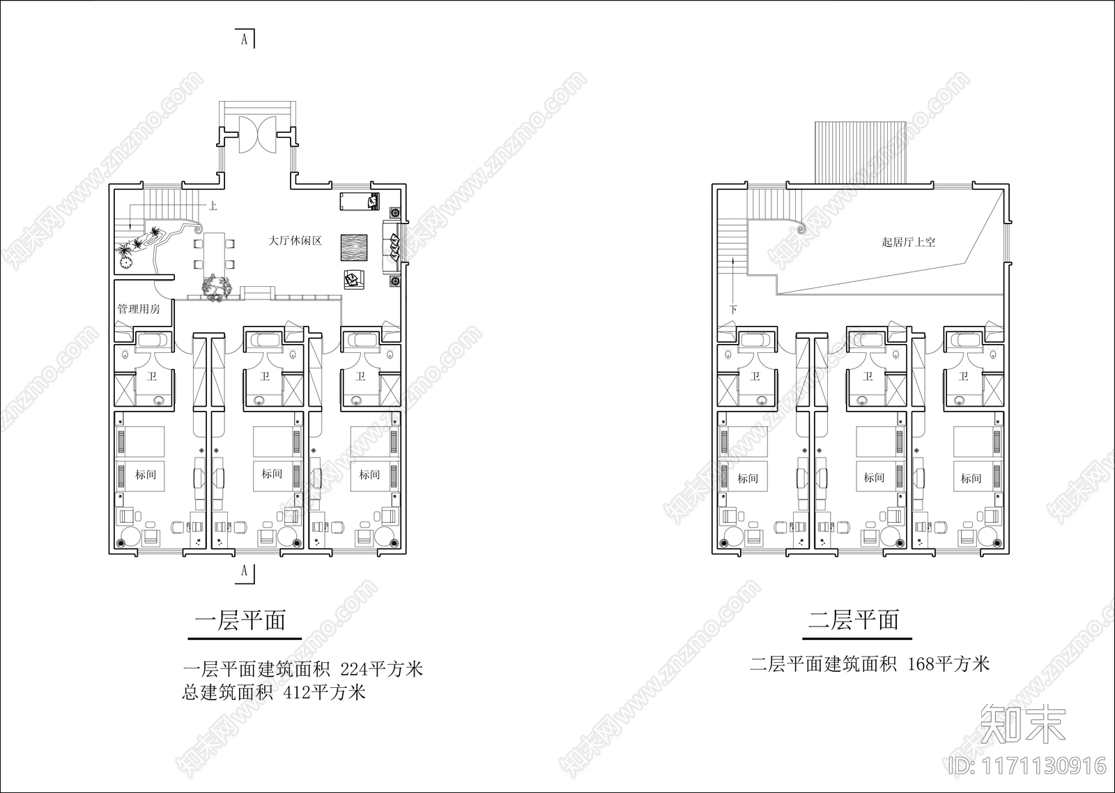 中式民宿建筑cad施工图下载【ID:1171130916】