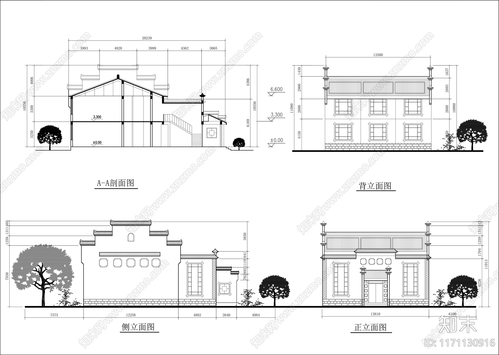 中式民宿建筑cad施工图下载【ID:1171130916】