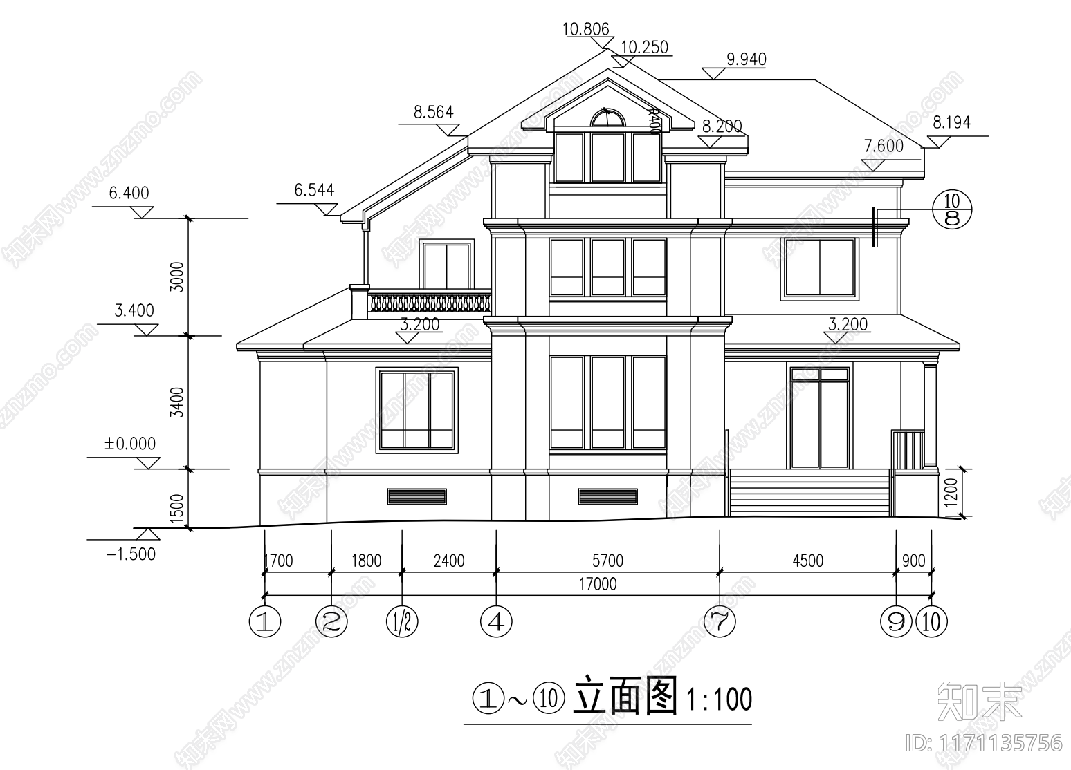 现代别墅建筑cad施工图下载【ID:1171135756】