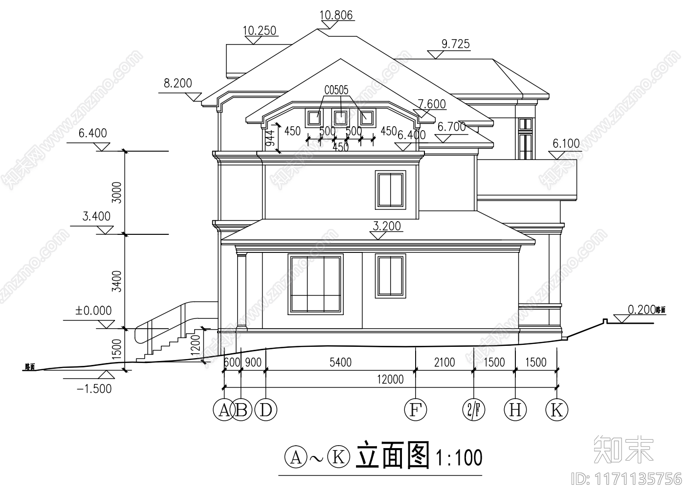 现代别墅建筑cad施工图下载【ID:1171135756】