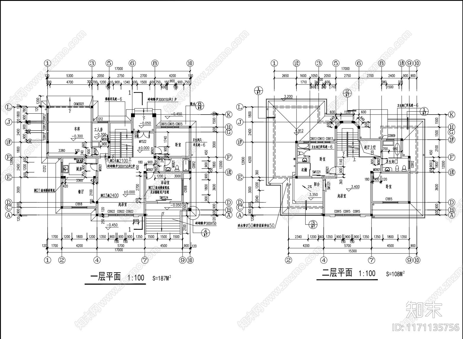 现代别墅建筑cad施工图下载【ID:1171135756】