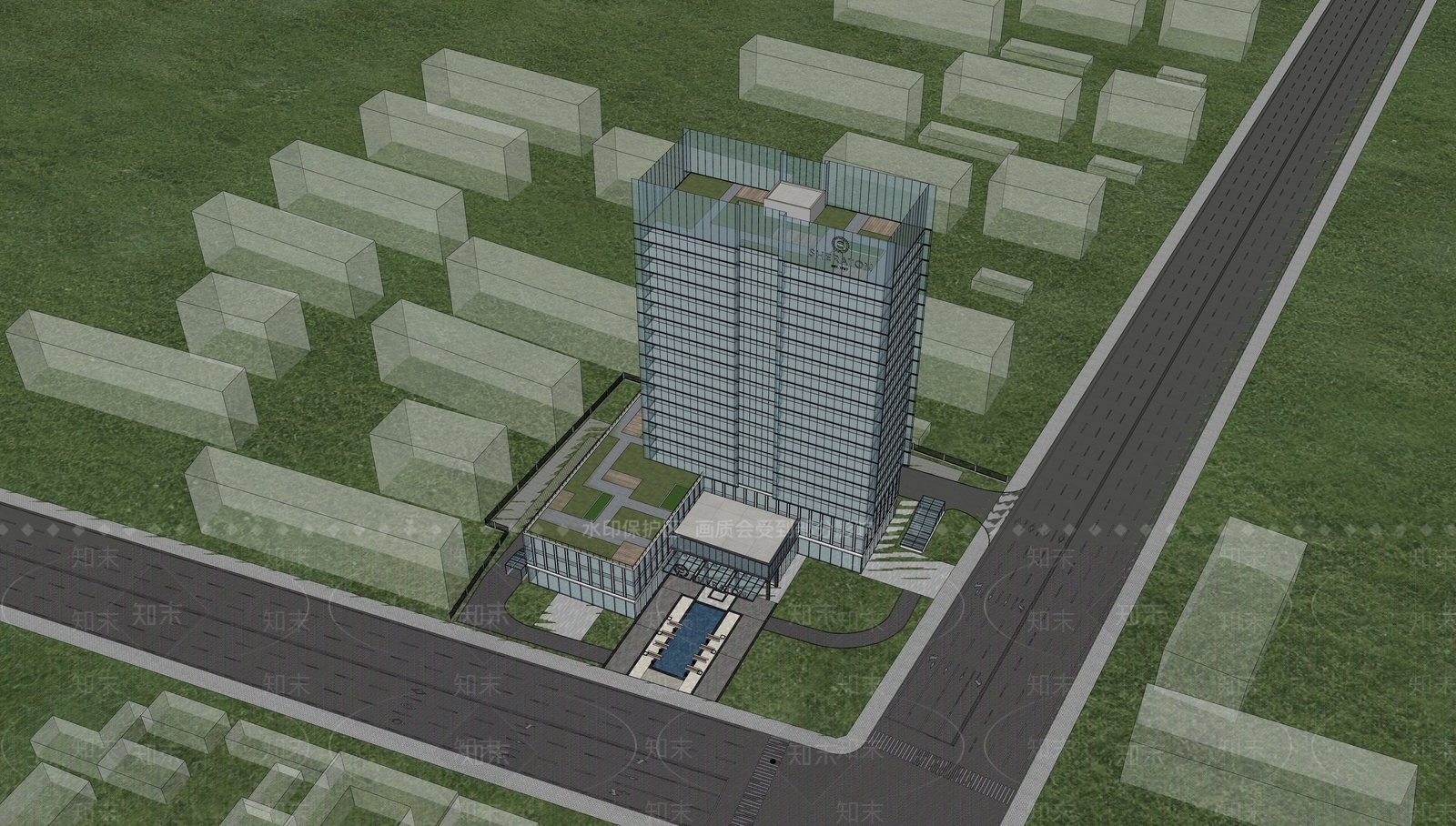 现代简约酒店建筑SU模型下载【ID:1171136593】