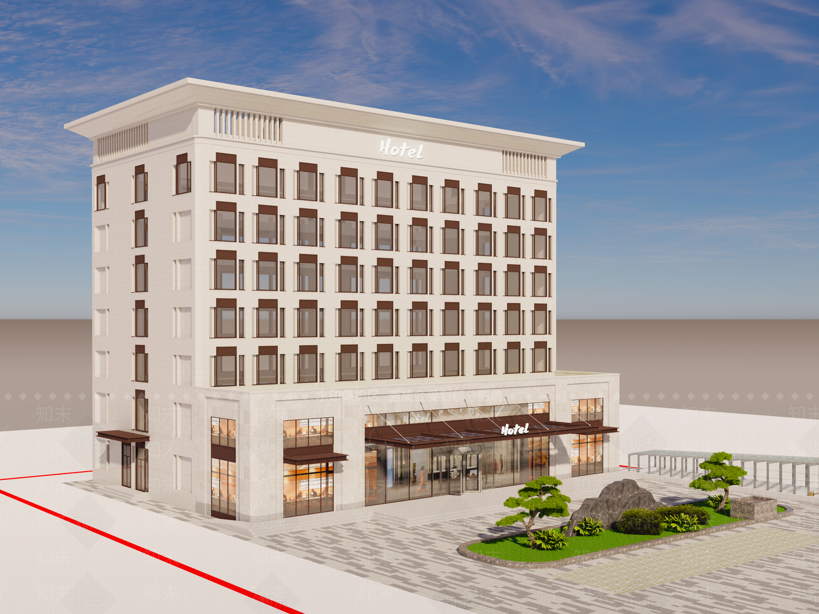 简欧现代酒店建筑SU模型下载【ID:1171141731】
