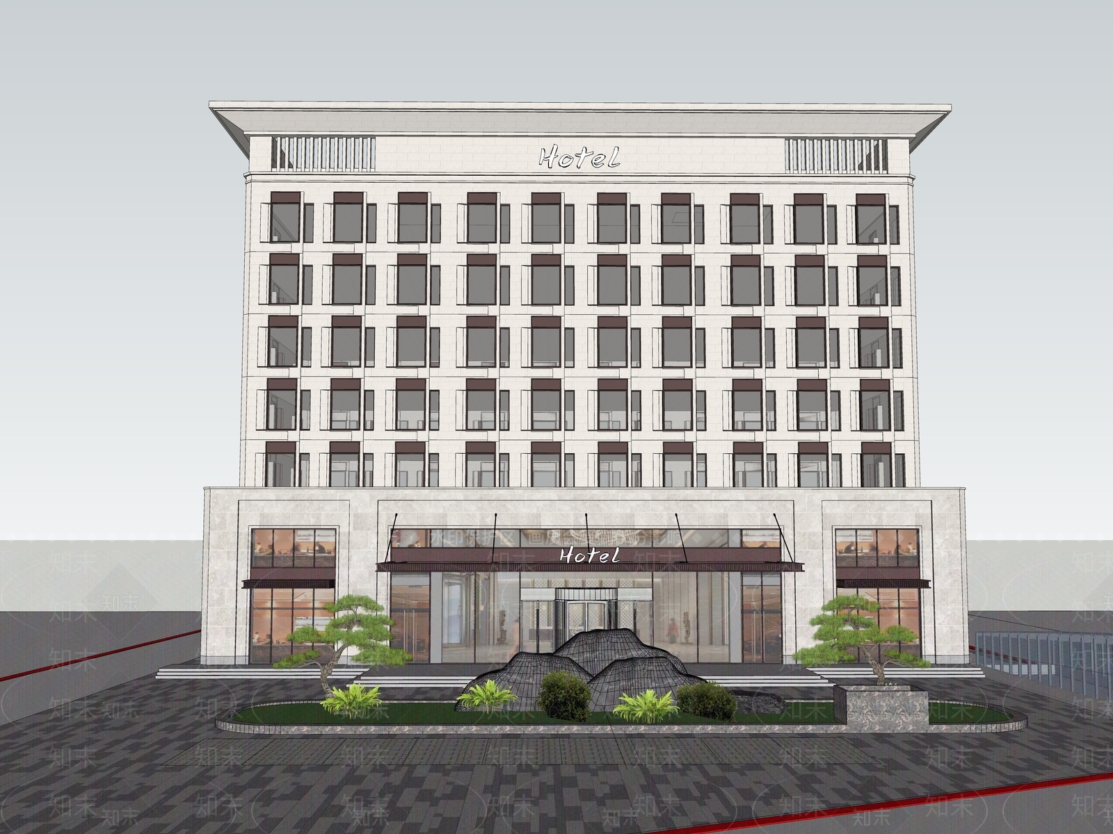 简欧现代酒店建筑SU模型下载【ID:1171141731】