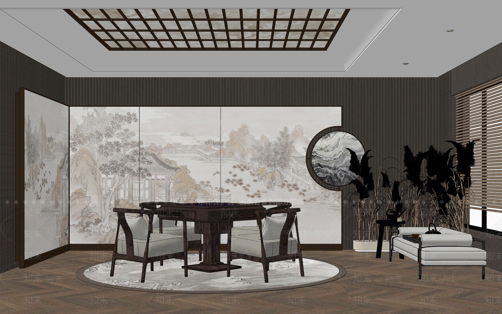 新中式棋牌室SU模型下载【ID:1171142062】