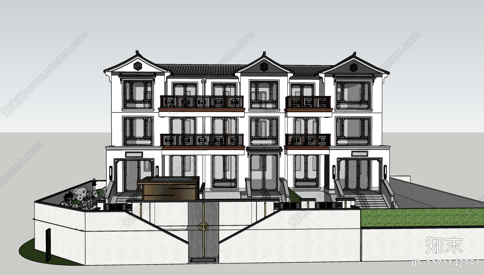 中式别墅庭院SU模型下载【ID:1171142581】