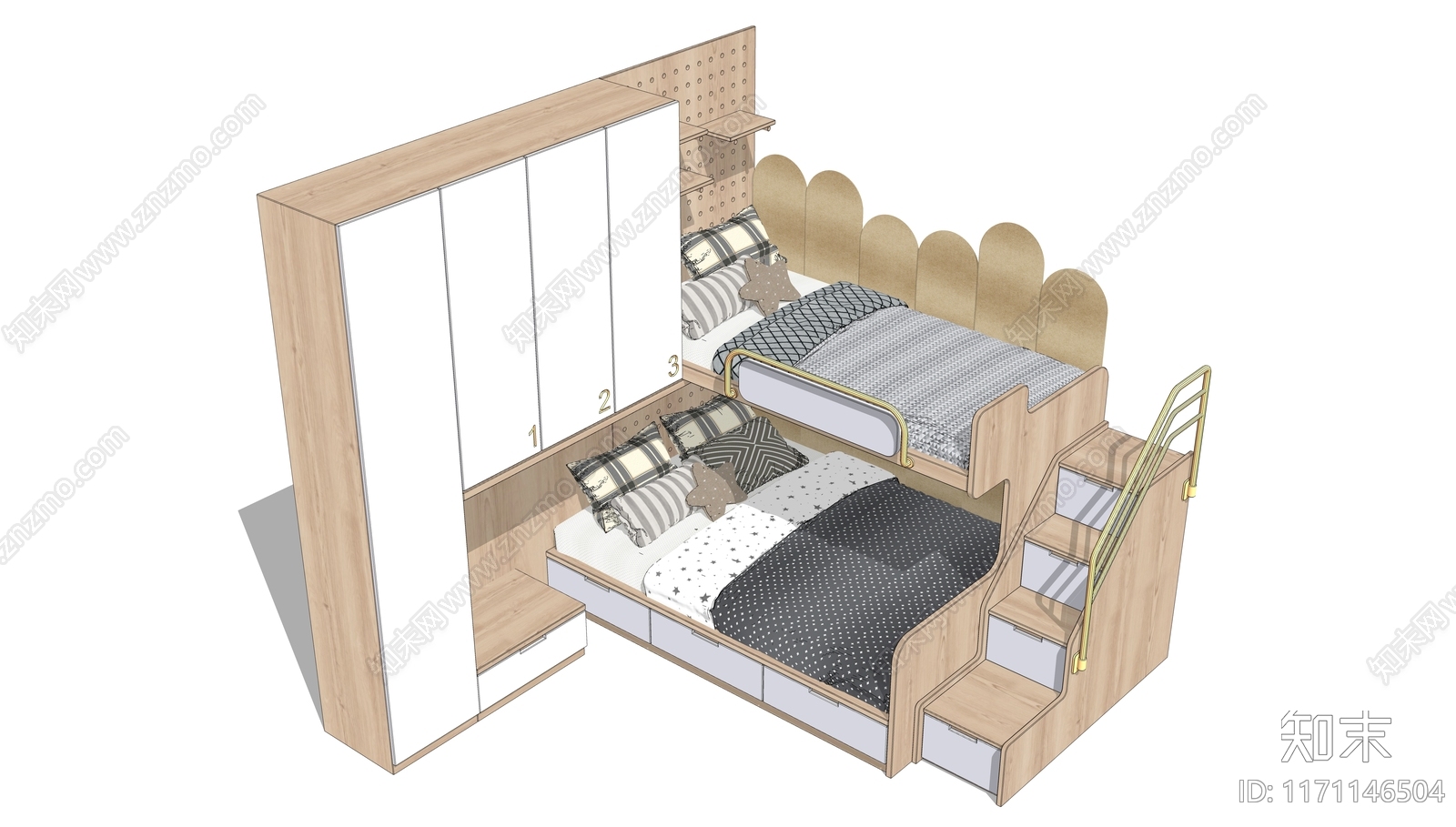 现代原木上下床SU模型下载【ID:1171146504】