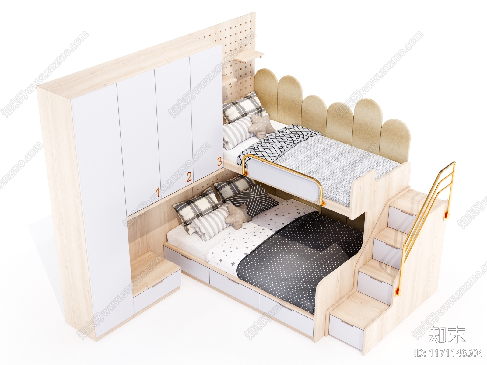 现代原木上下床SU模型下载【ID:1171146504】