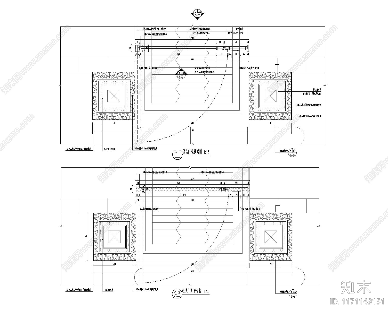 轻奢复古庭院cad施工图下载【ID:1171149151】