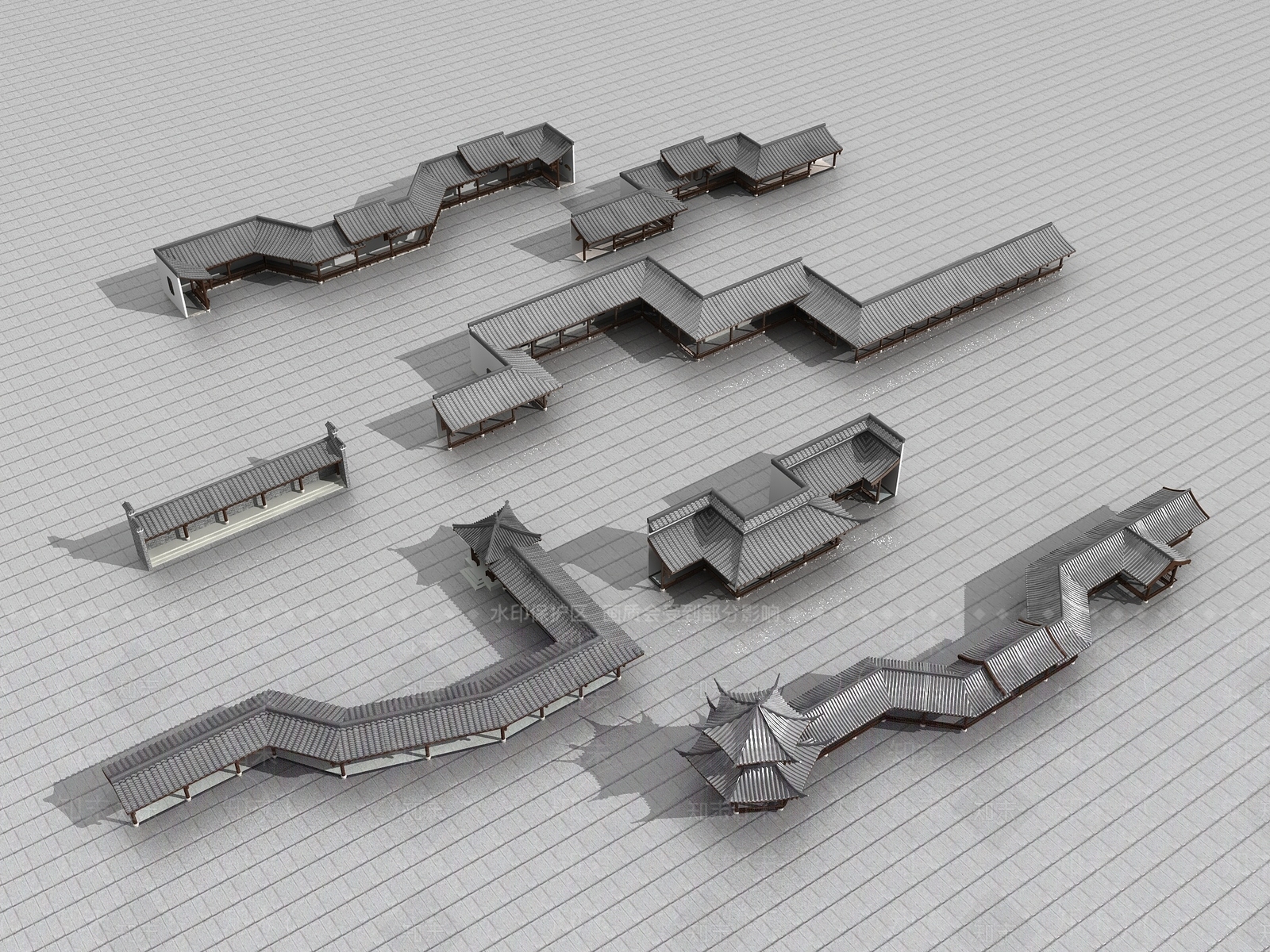 新中式中式廊架3D模型下载【ID:1171151632】