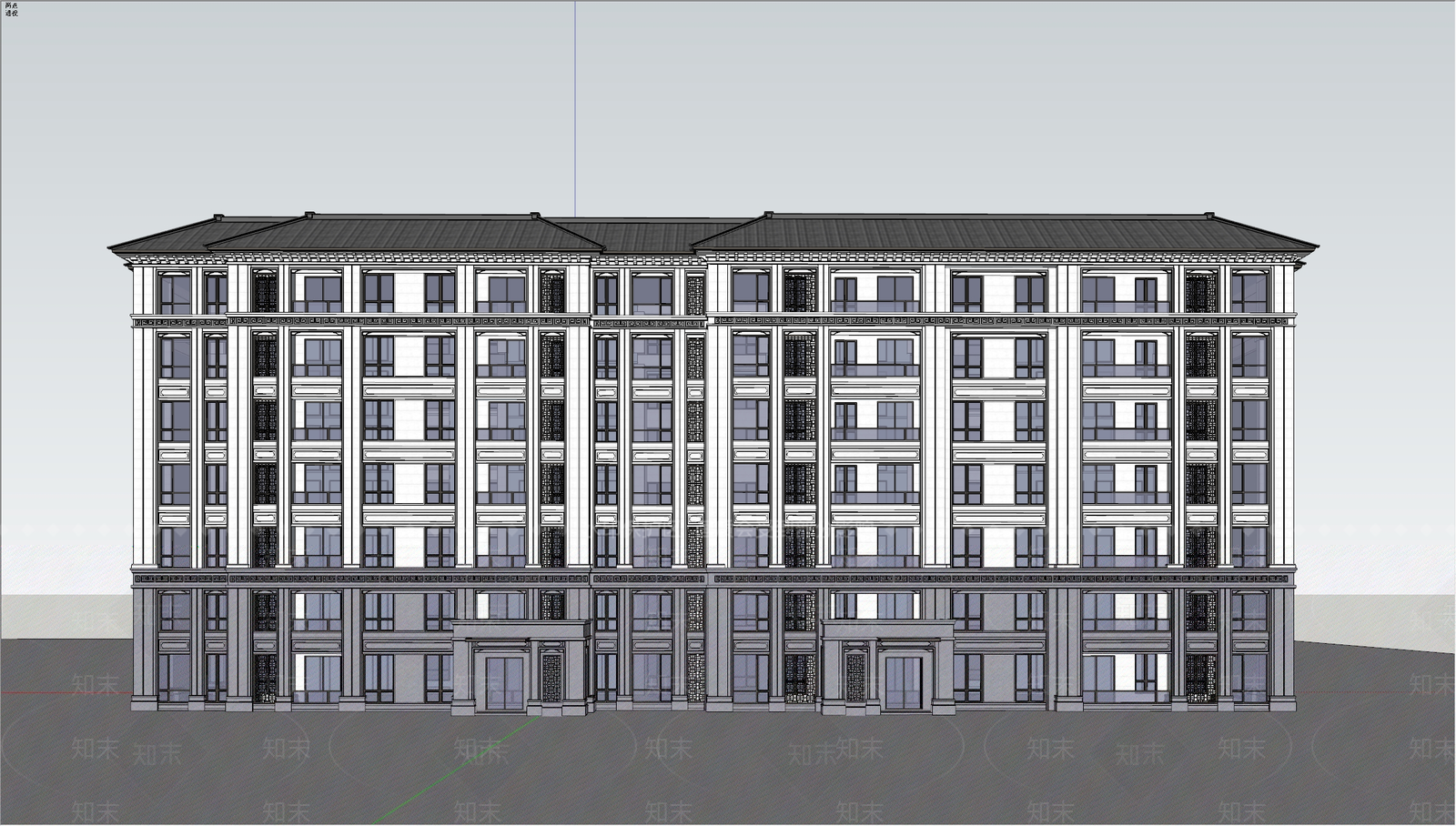新中式中式多层住宅SU模型下载【ID:1171156134】