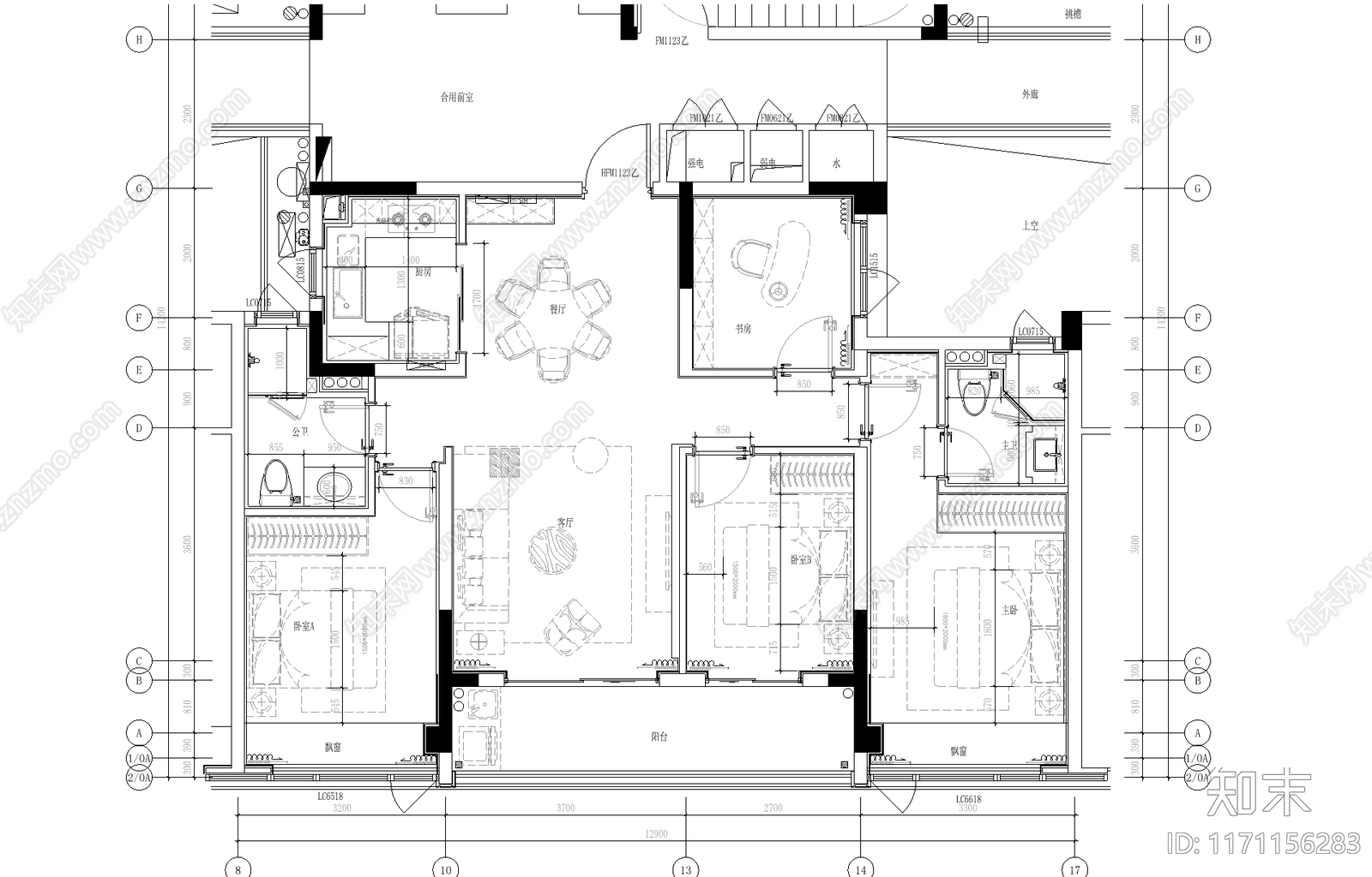 轻奢复古整体家装空间cad施工图下载【ID:1171156283】