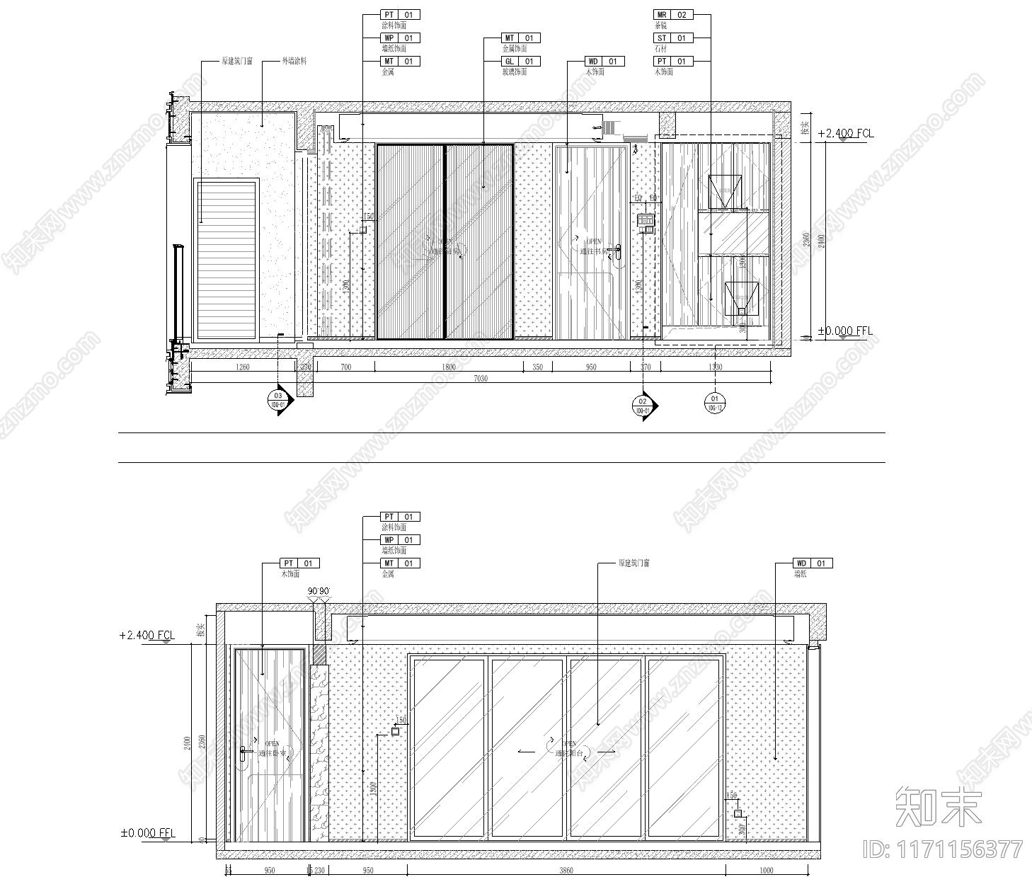 轻奢复古整体家装空间cad施工图下载【ID:1171156377】