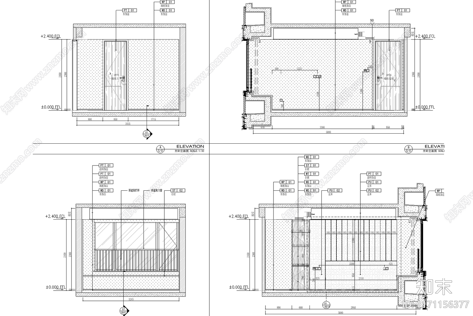 轻奢复古整体家装空间cad施工图下载【ID:1171156377】