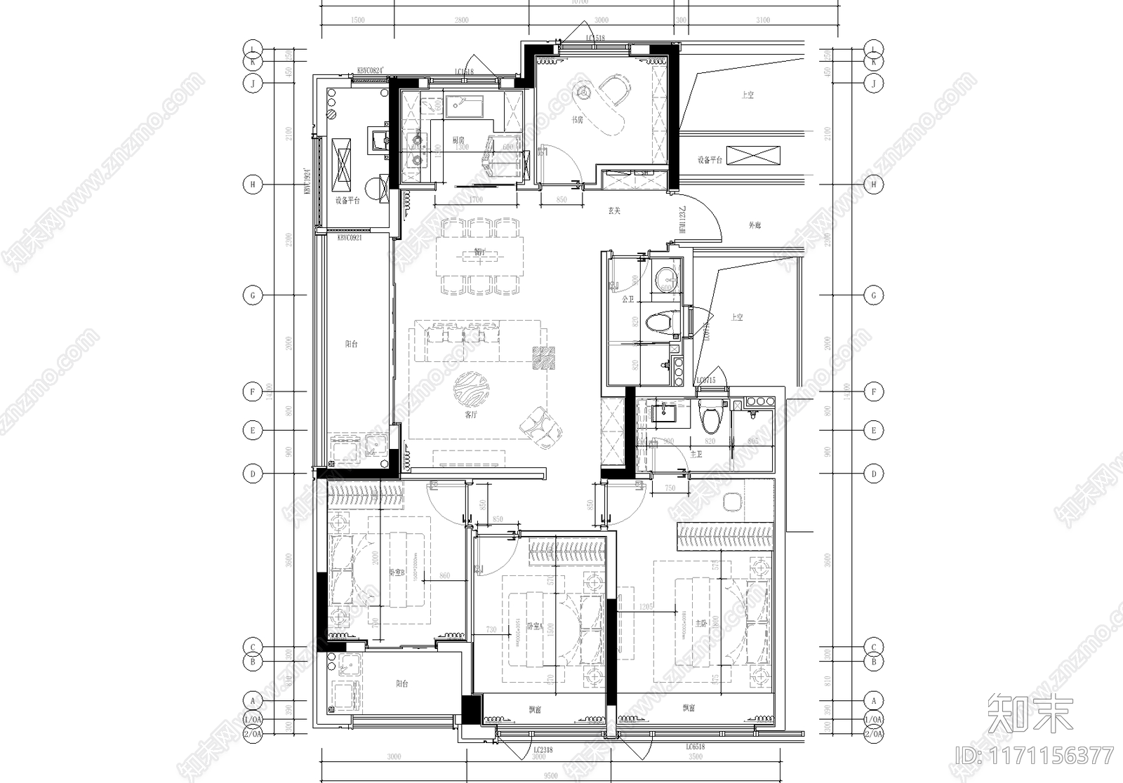 轻奢复古整体家装空间cad施工图下载【ID:1171156377】