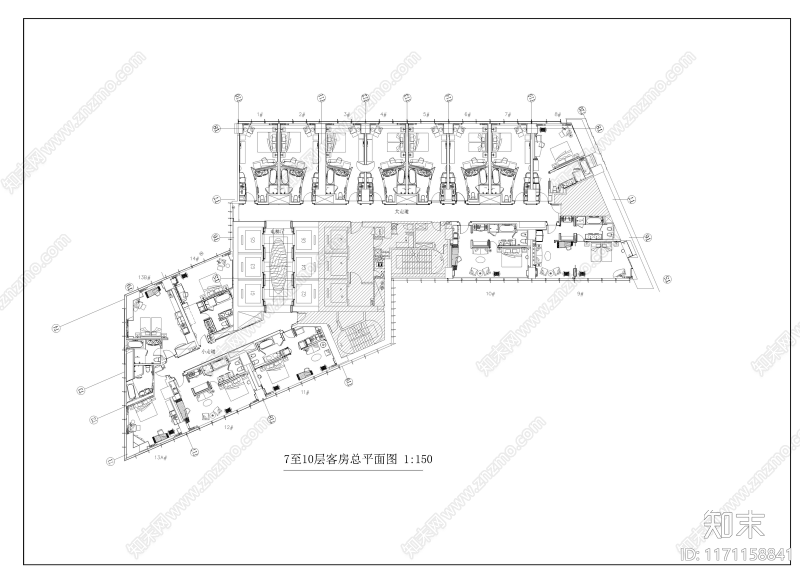 酒店cad施工图下载【ID:1171158841】