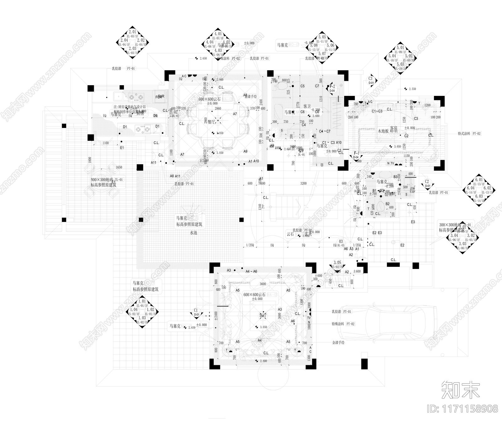 整体家装空间cad施工图下载【ID:1171158908】