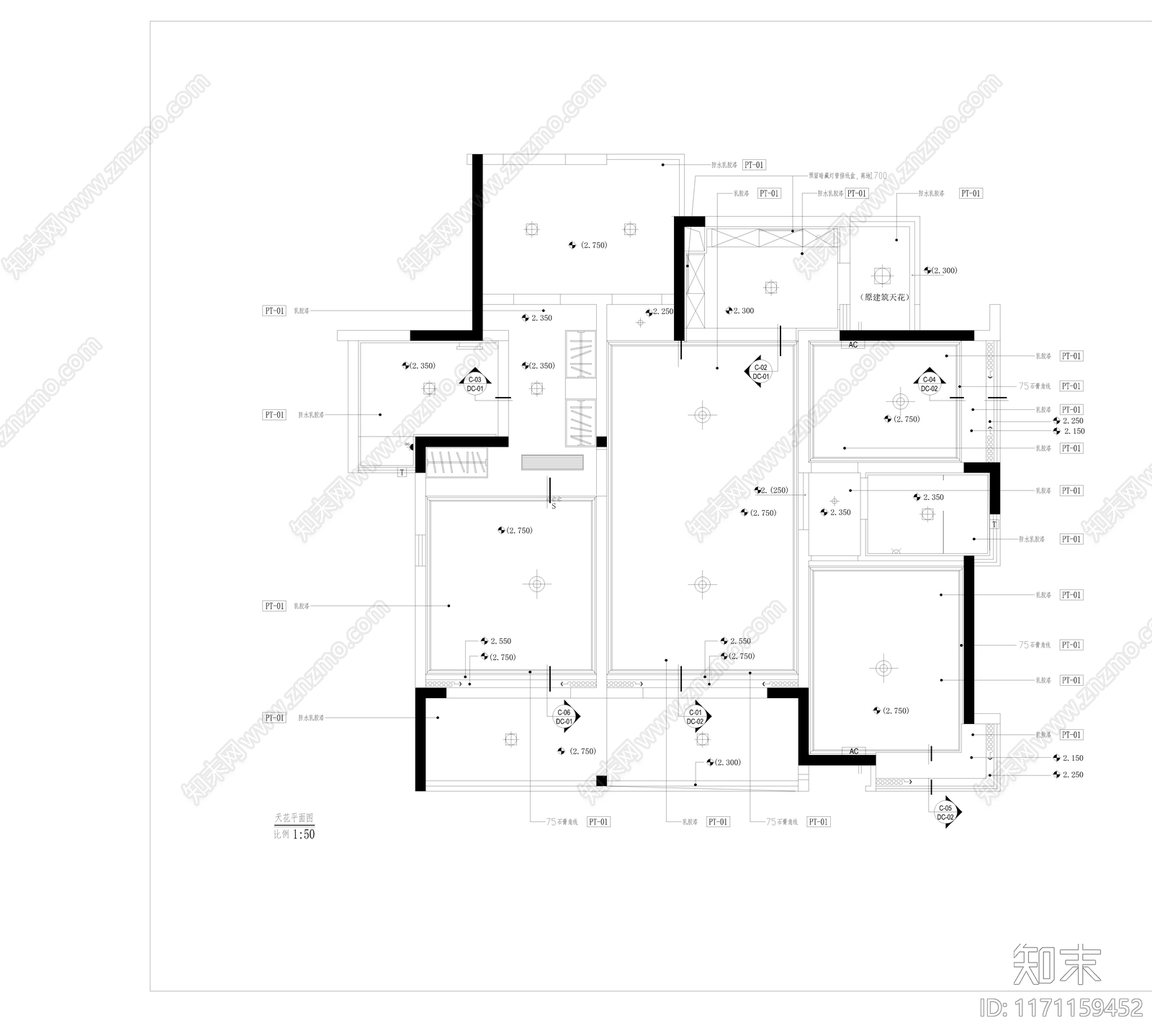 整体家装空间cad施工图下载【ID:1171159452】