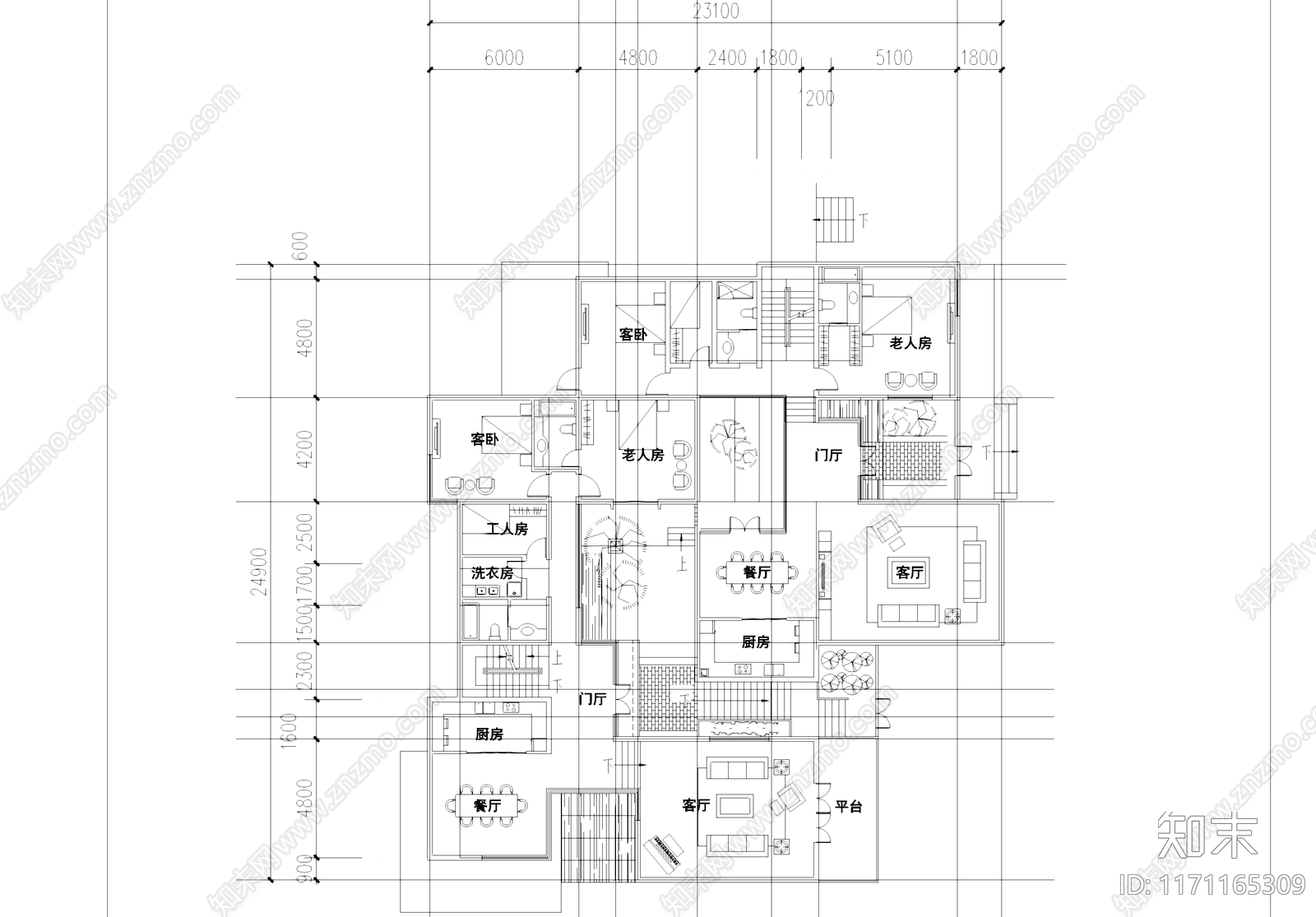 二层别墅带地下室cad施工图下载【ID:1171165309】