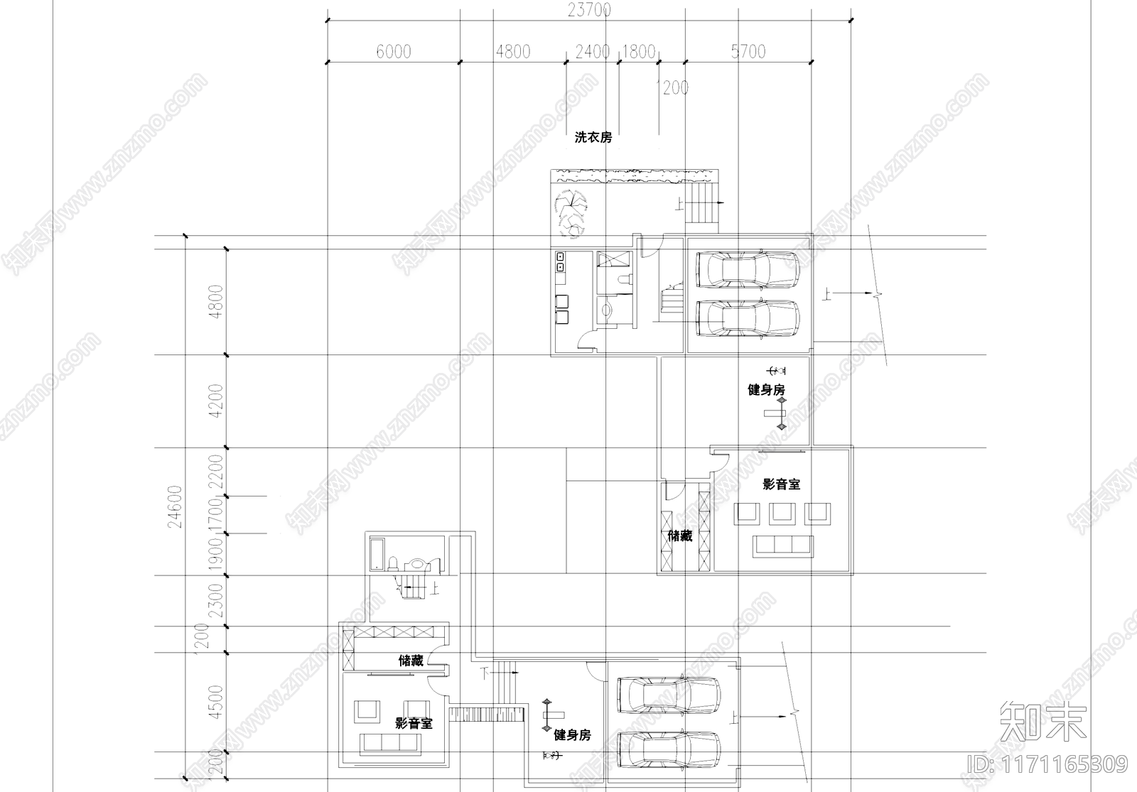 二层别墅带地下室cad施工图下载【ID:1171165309】