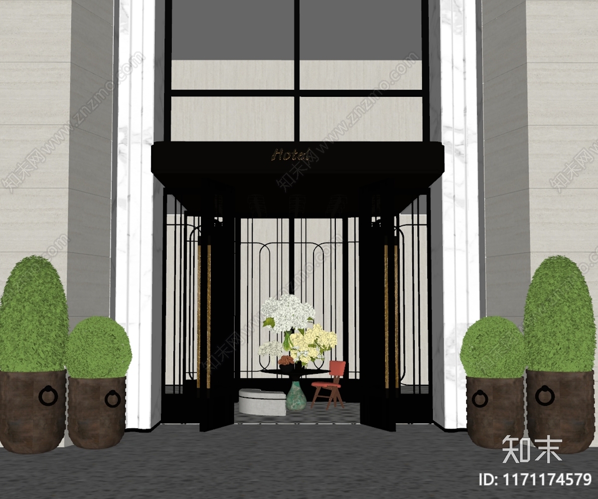 复古现代酒店大堂SU模型下载【ID:1171174579】