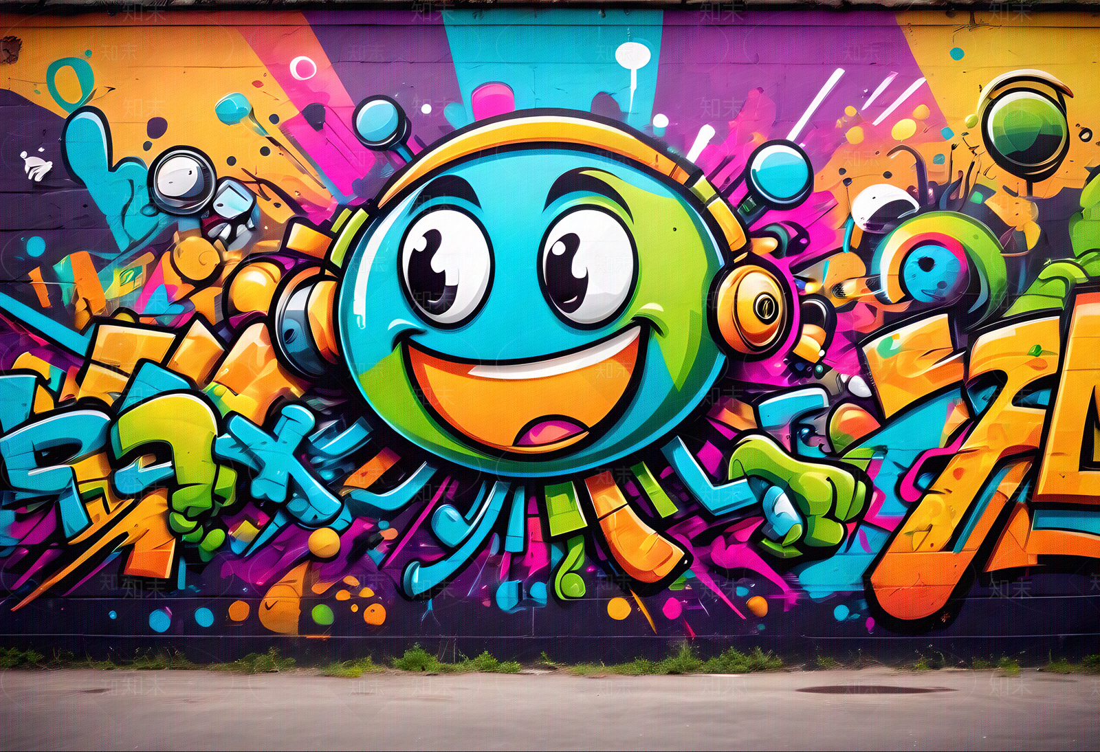 现代涂鸦墙贴图下载【ID:1171180931】