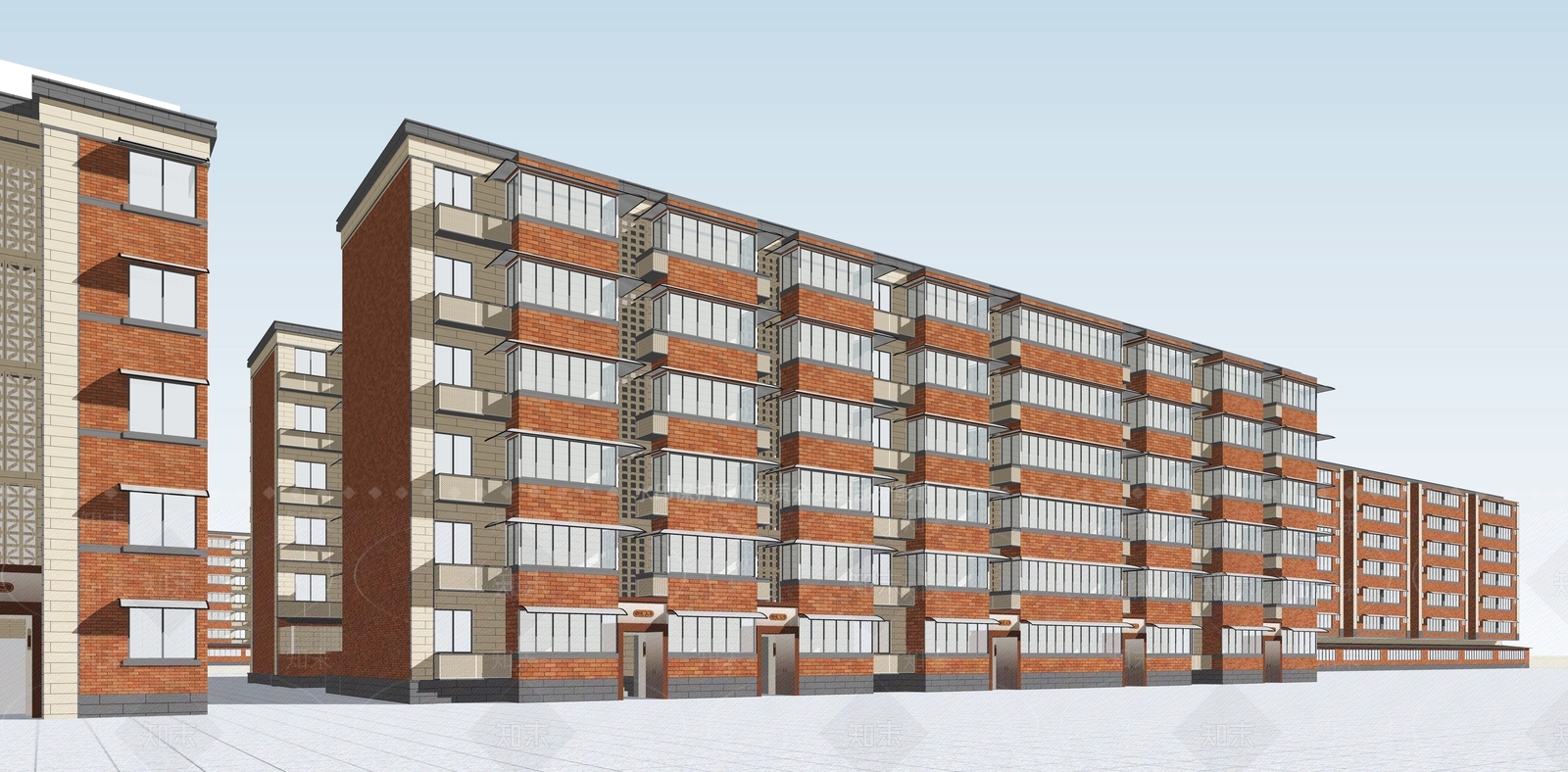 新中式简约小区建筑SU模型下载【ID:1171186862】