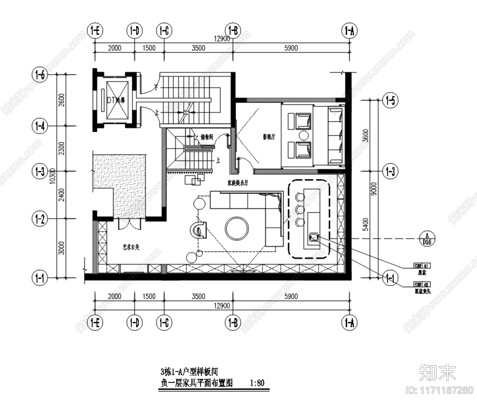 现代整体家装空间cad施工图下载【ID:1171187280】