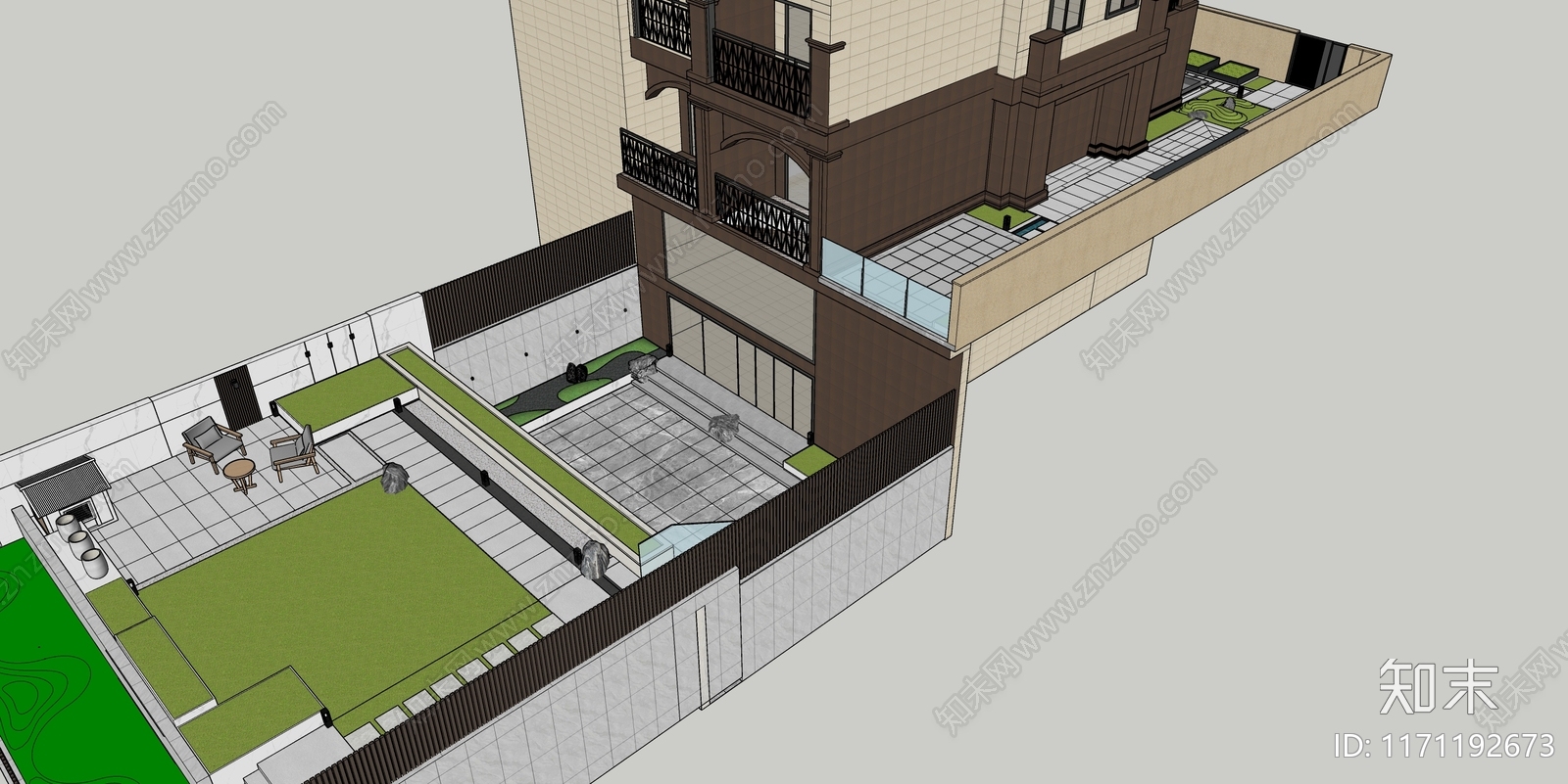 现代别墅庭院SU模型下载【ID:1171192673】