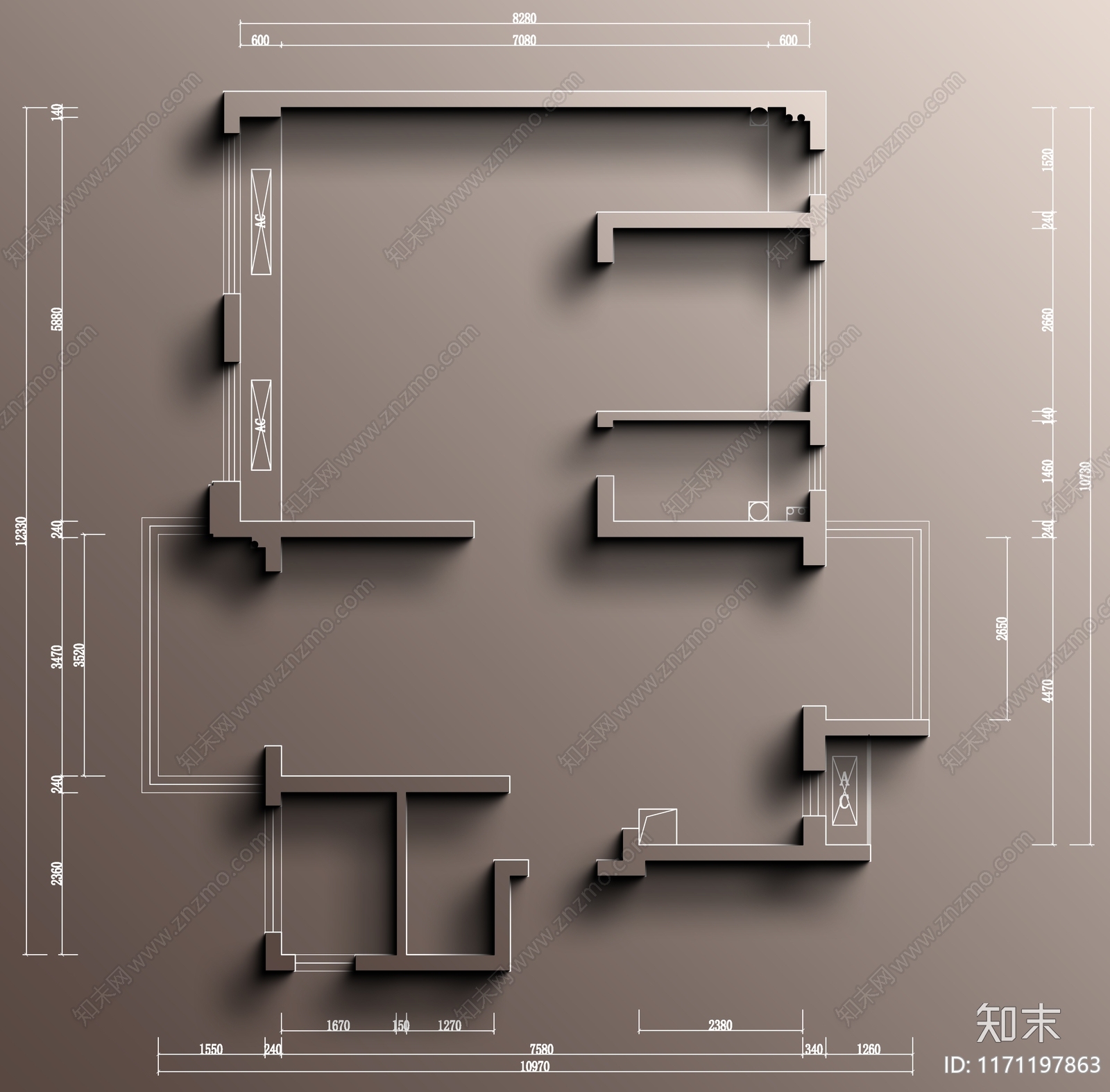 现代整体家装空间cad施工图下载【ID:1171197863】