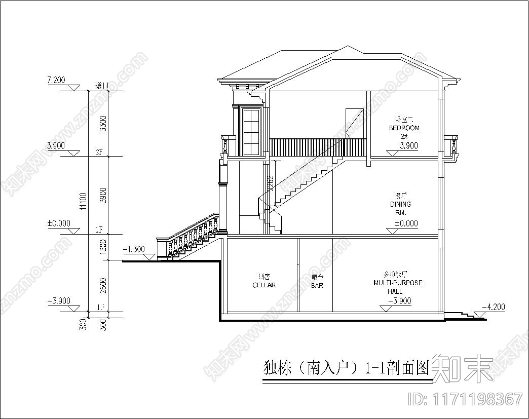 欧式别墅建筑cad施工图下载【ID:1171198367】