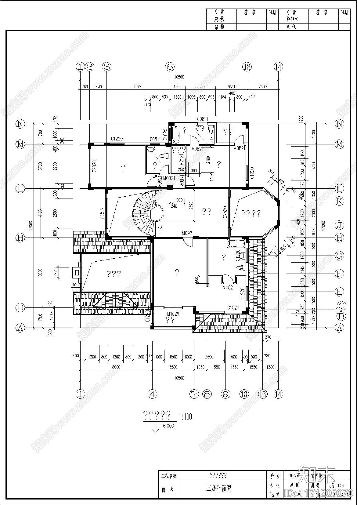 欧式别墅建筑cad施工图下载【ID:1171200070】