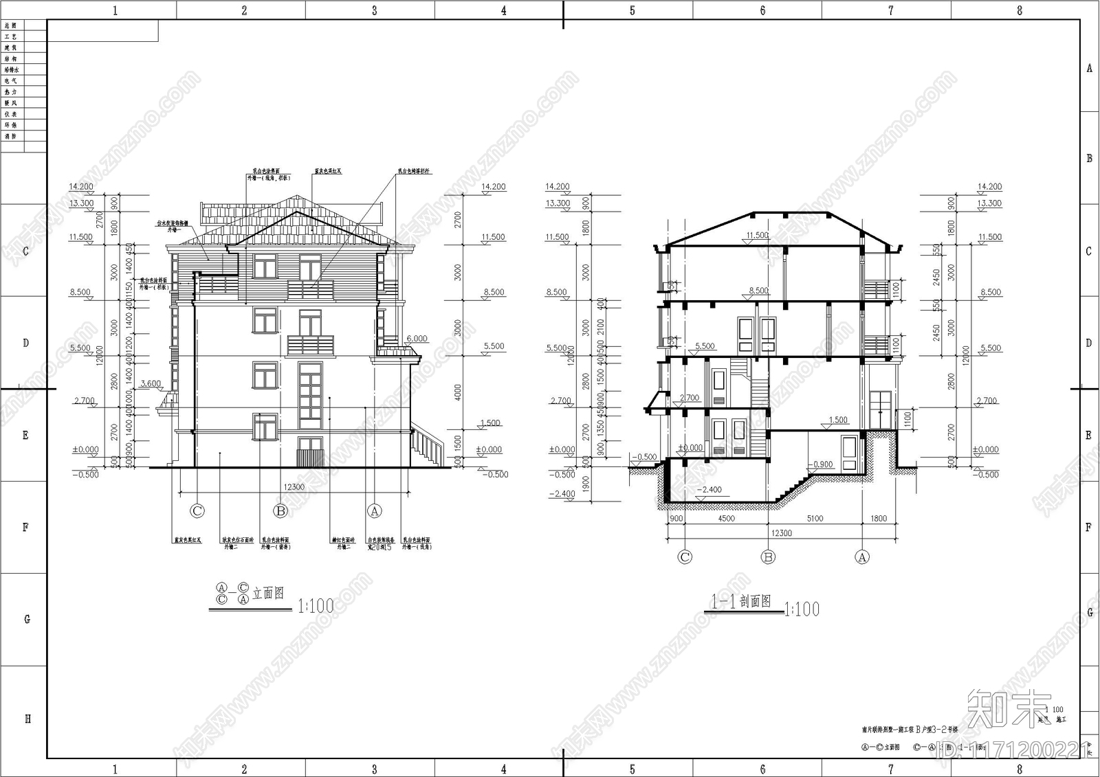 欧式别墅建筑cad施工图下载【ID:1171200221】