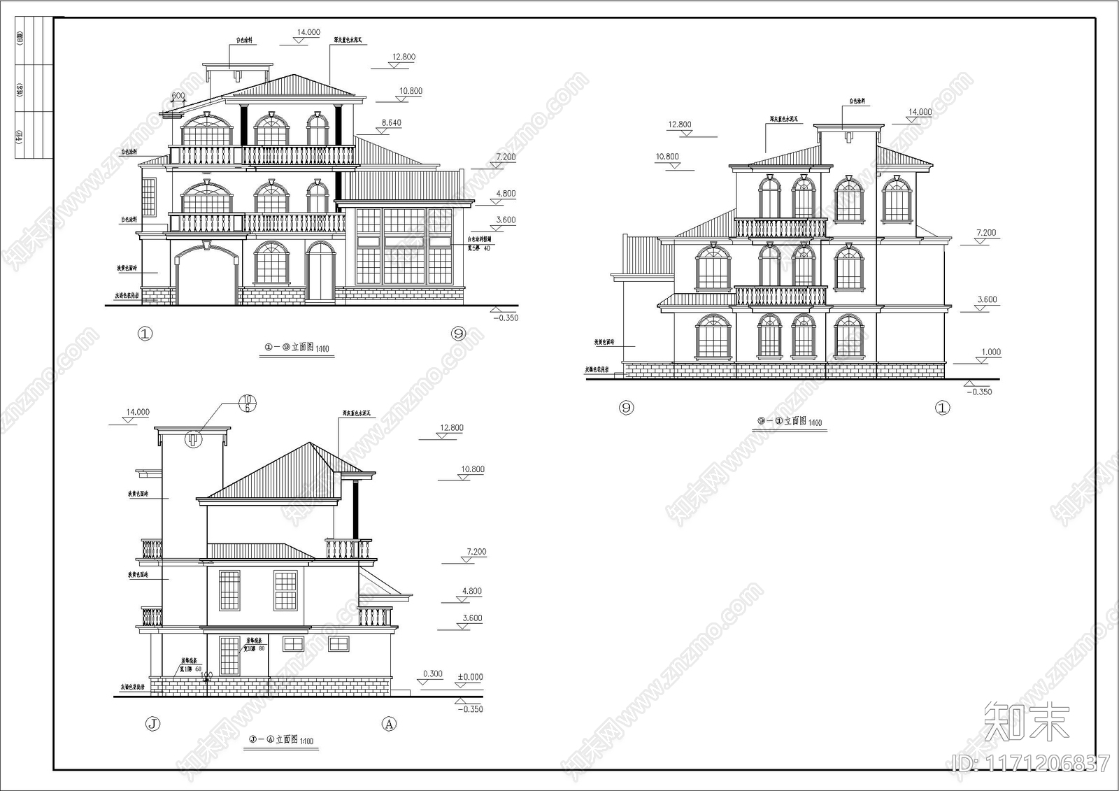 欧式别墅建筑cad施工图下载【ID:1171206837】