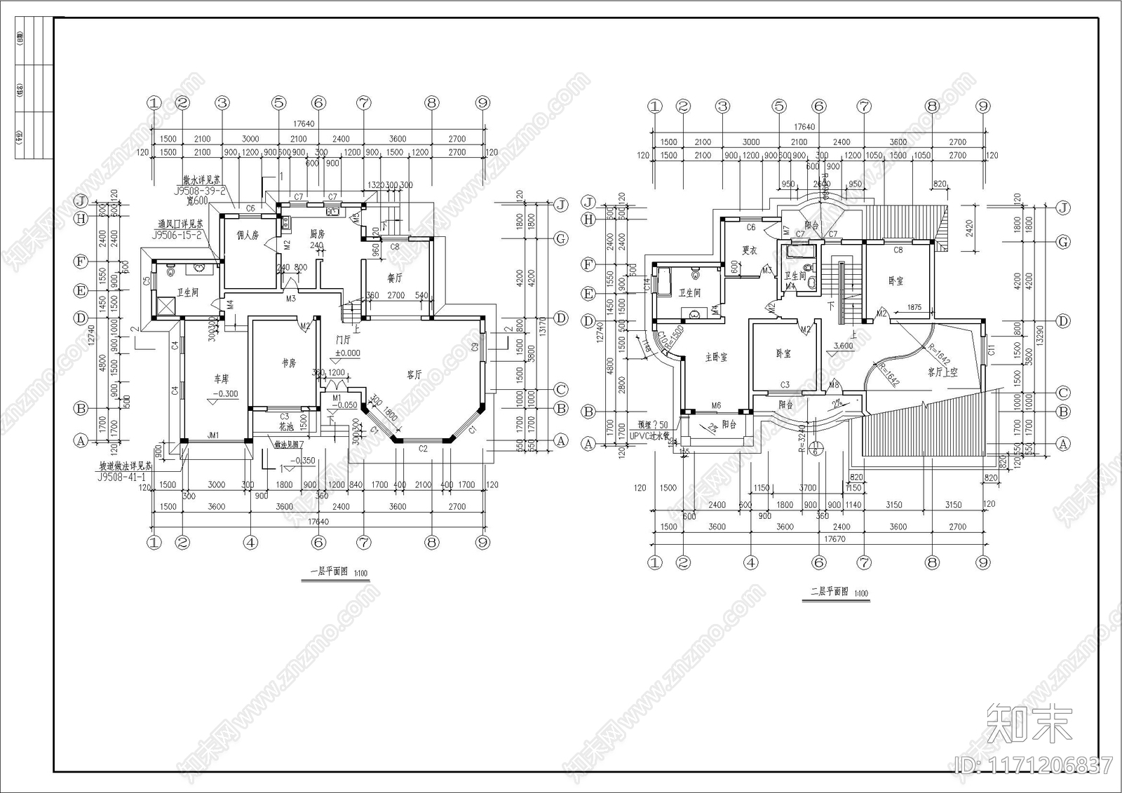 欧式别墅建筑cad施工图下载【ID:1171206837】