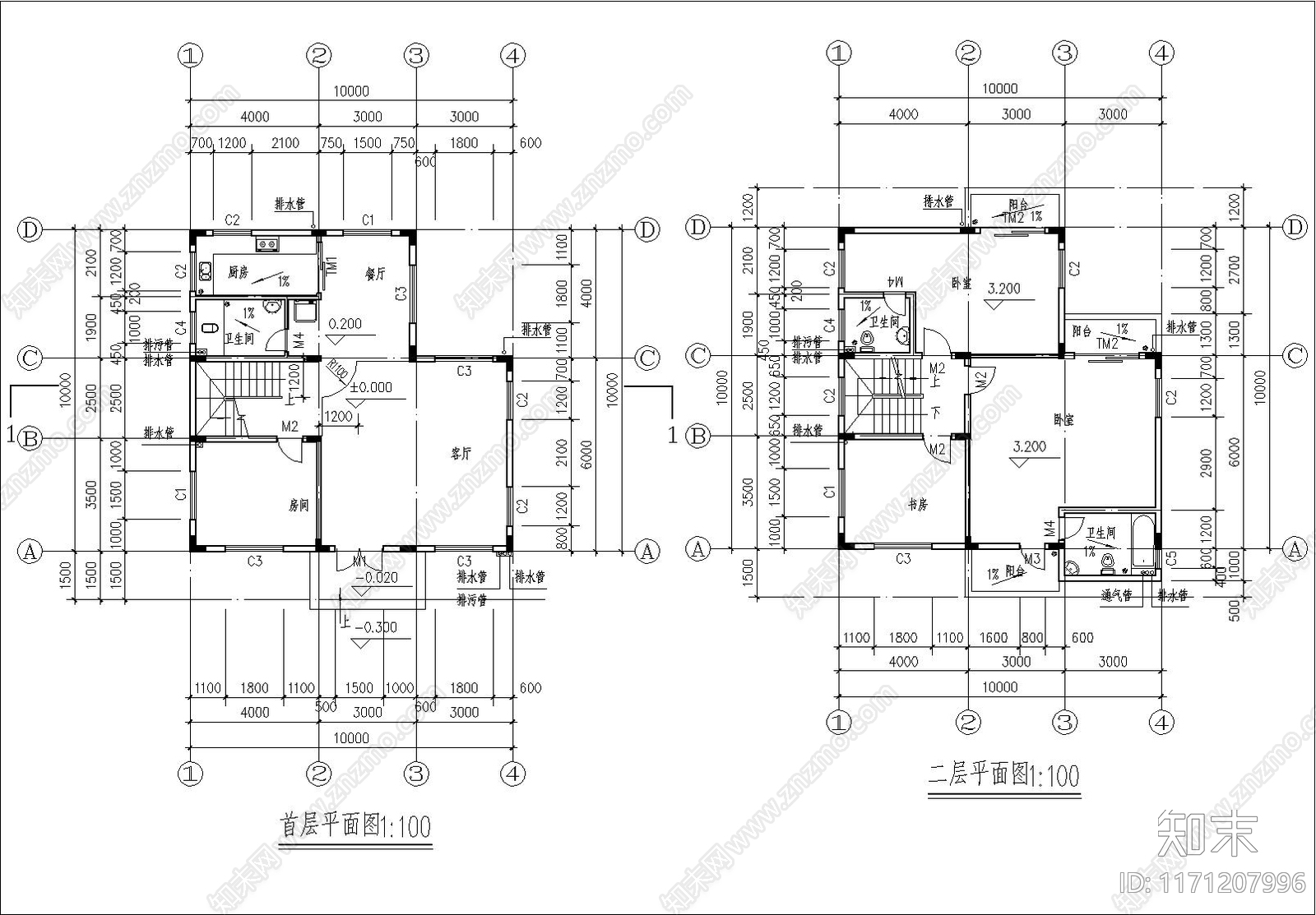 现代别墅建筑cad施工图下载【ID:1171207996】