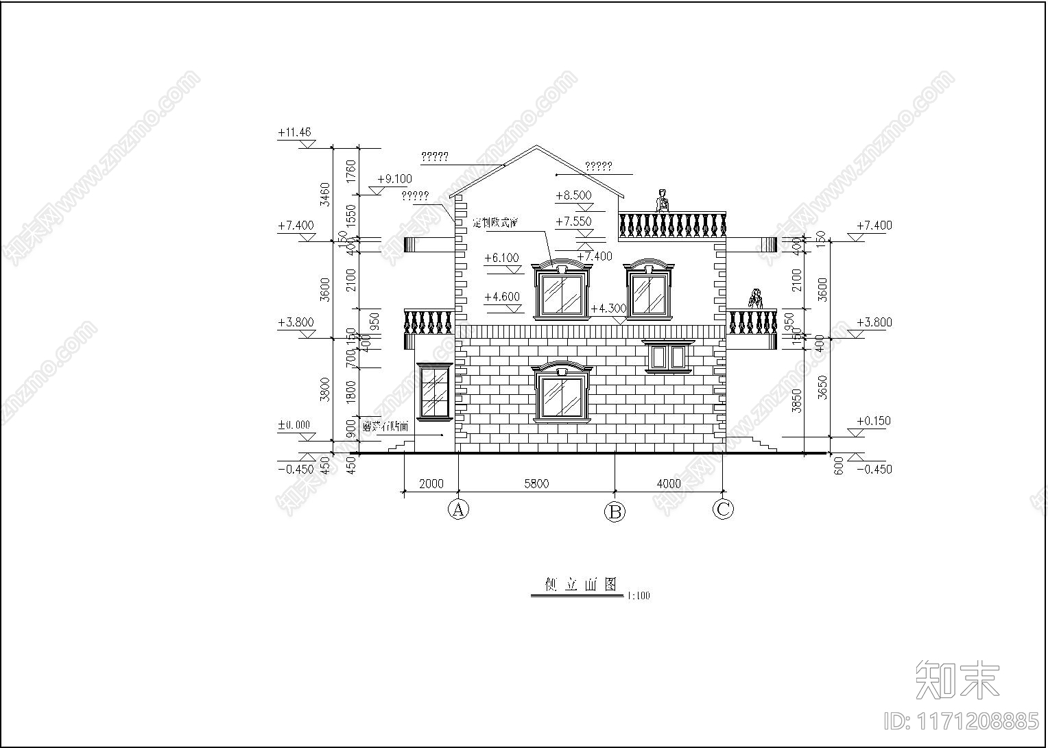 欧式别墅建筑cad施工图下载【ID:1171208885】