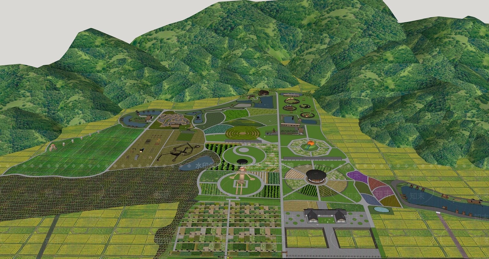 简约广场景观SU模型下载【ID:1171214927】