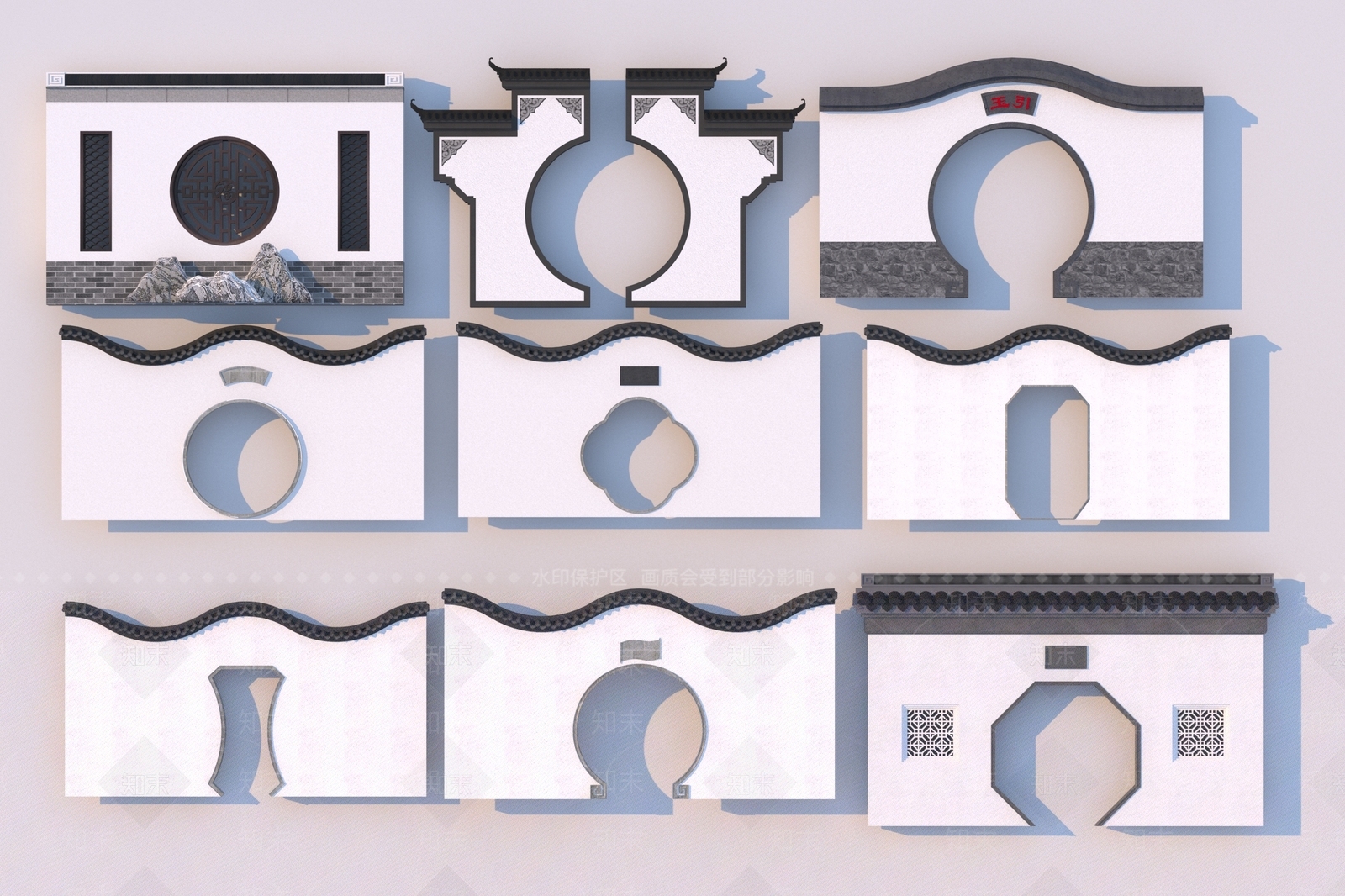 新中式景墙3D模型下载【ID:1171223820】