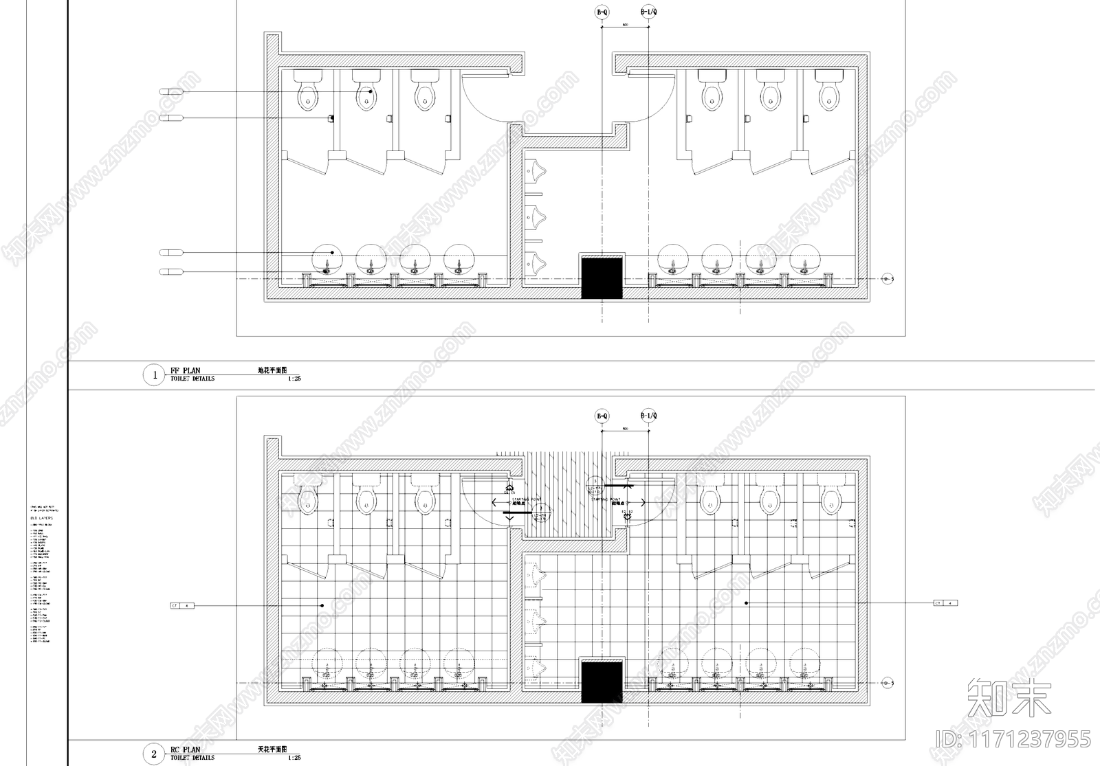 现代公共卫生间cad施工图下载【ID:1171237955】
