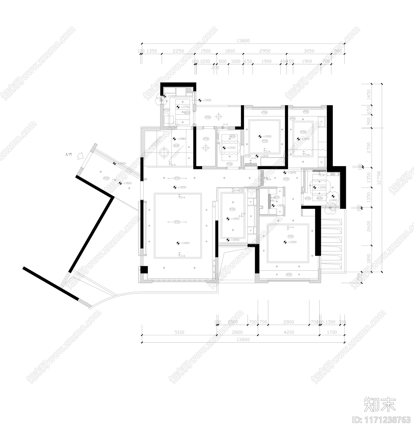 整体家装空间cad施工图下载【ID:1171238763】