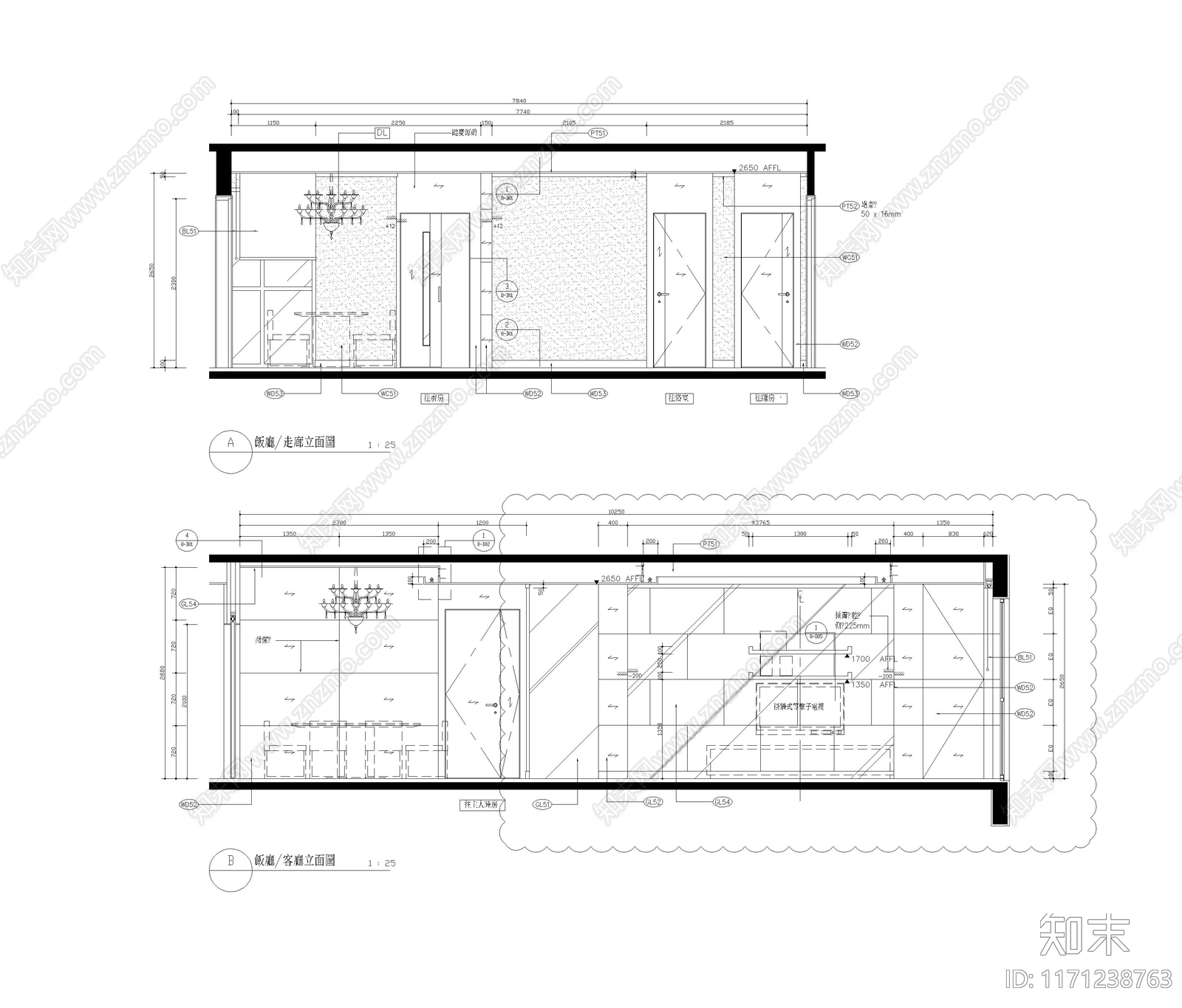 整体家装空间cad施工图下载【ID:1171238763】