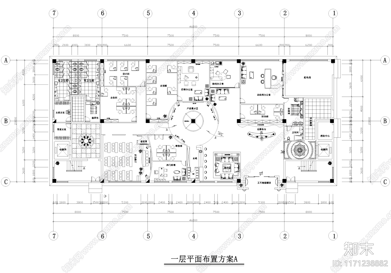 现代办公室cad施工图下载【ID:1171238882】