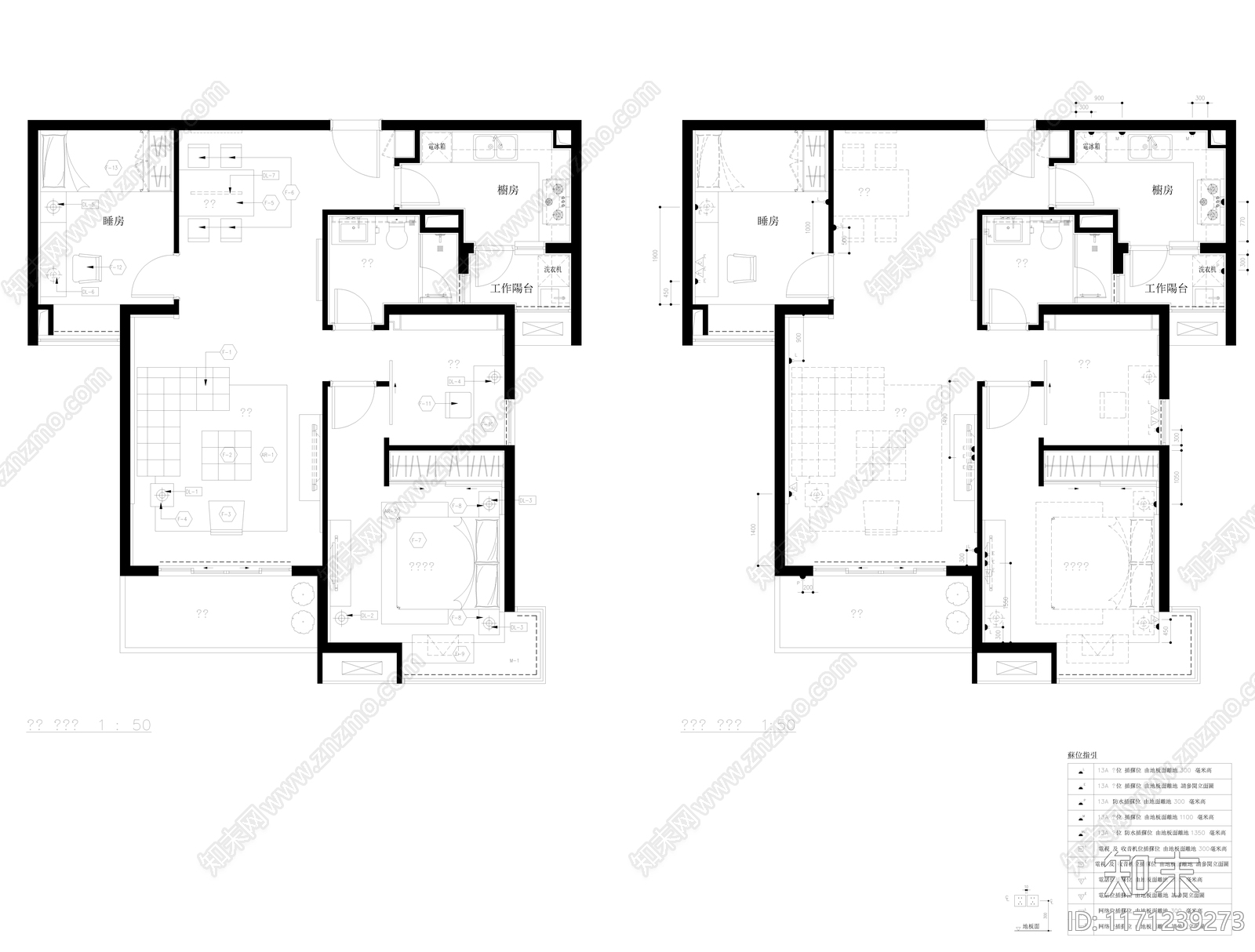 整体家装空间cad施工图下载【ID:1171239273】