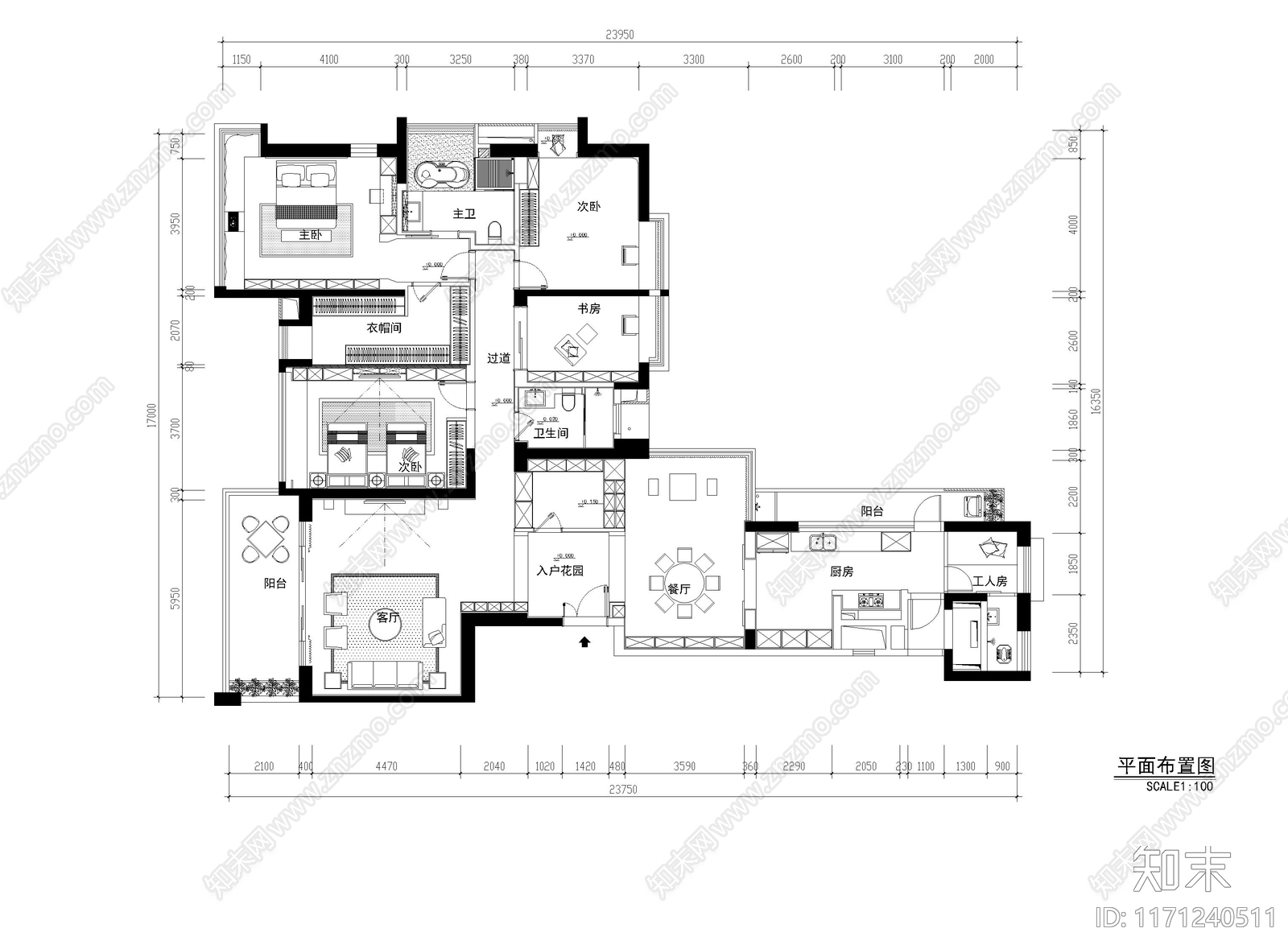 整体家装空间cad施工图下载【ID:1171240511】